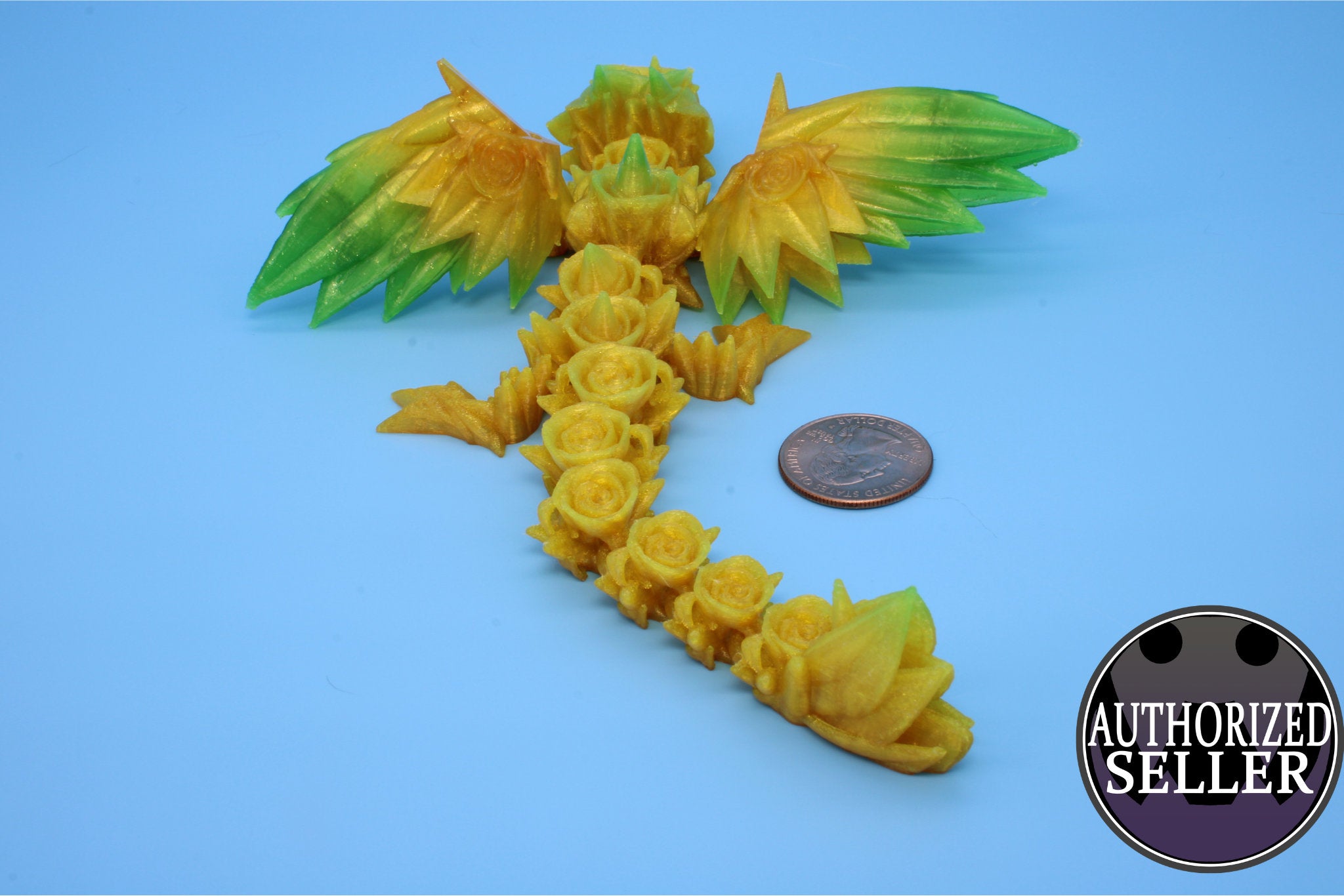 Flexible Miniature Baby Rose Wing Dragon | Rainbow | 3D printed articulating Toy Fidget | Flexi Toy 8.5 in. head to tail | Stress Relief.