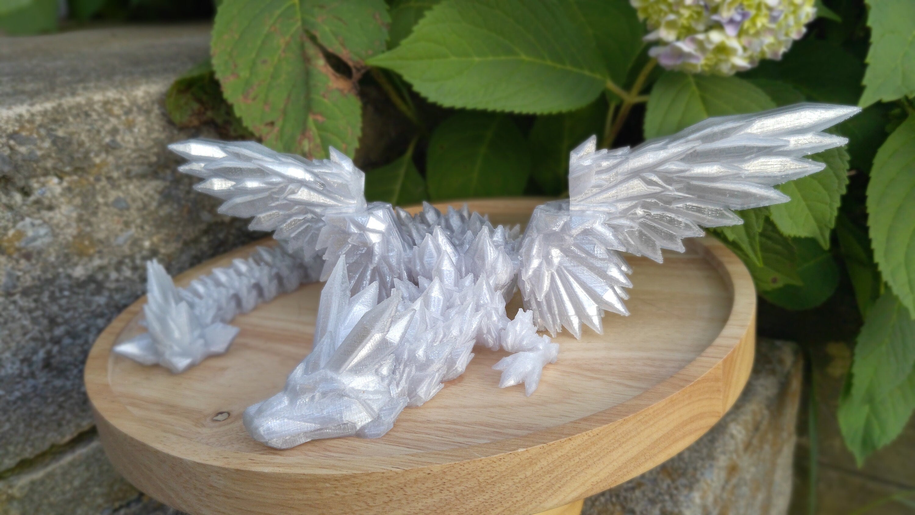 Silver shimmer Crystal Winged Dragon. Crystal Winged Dragon 3D printed articulating dragon Fidget, Flexi, Toy 18 in. Stress Relief, Gift.