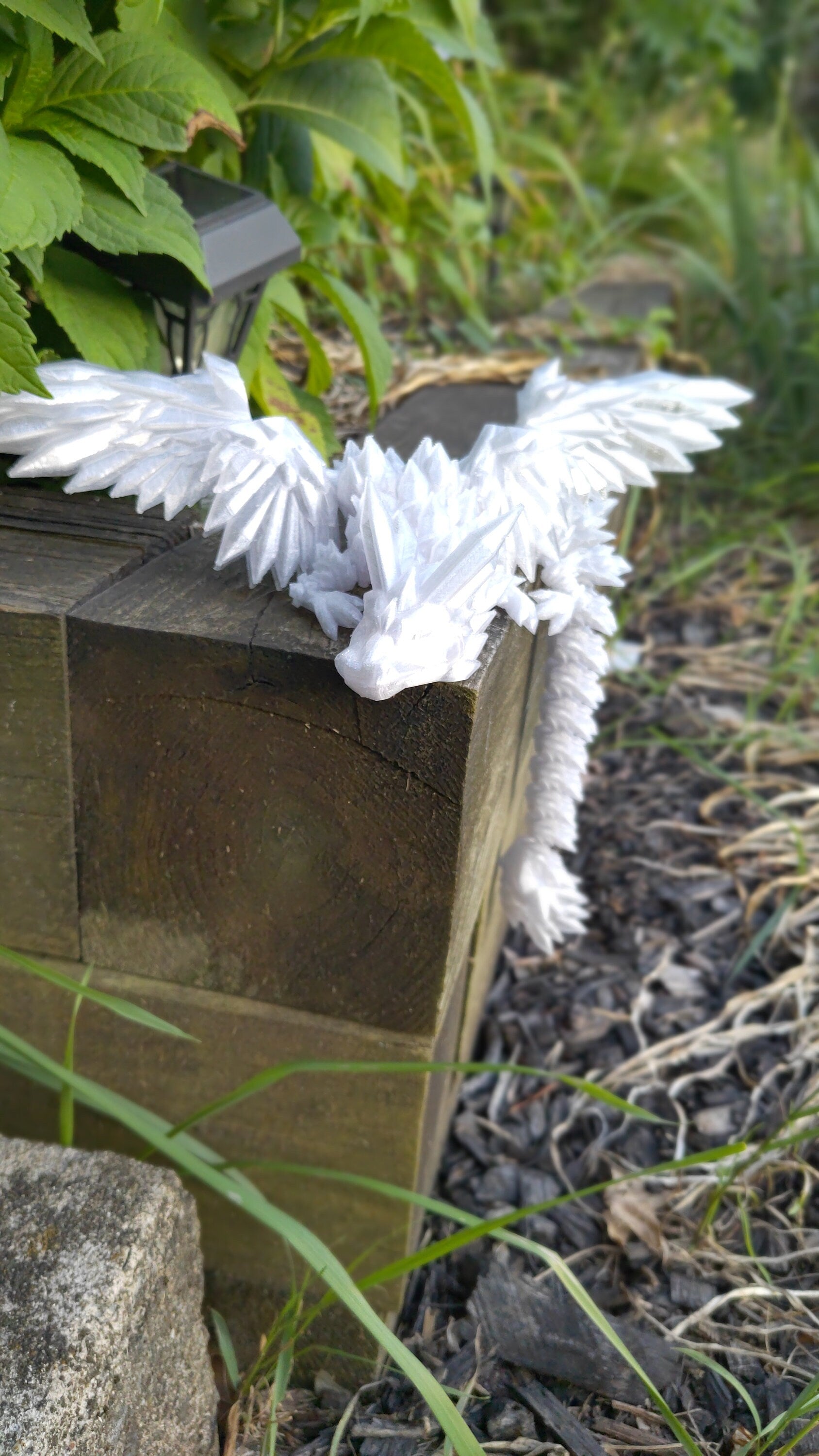 Silver shimmer Crystal Winged Dragon. Crystal Winged Dragon 3D printed articulating dragon Fidget, Flexi, Toy 18 in. Stress Relief, Gift.
