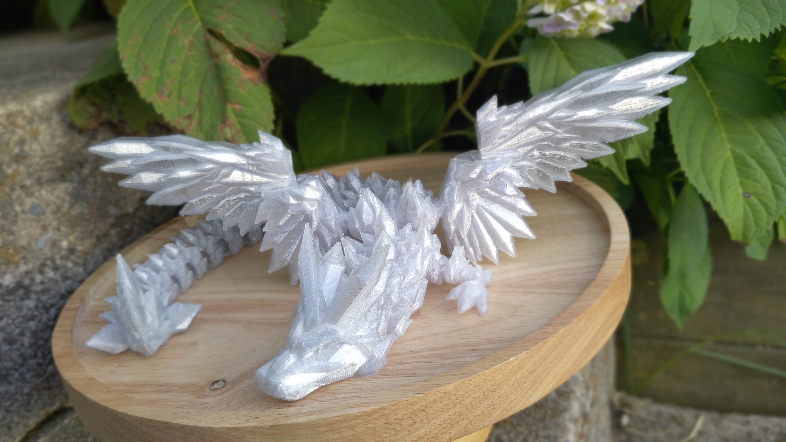 Silver shimmer Crystal Winged Dragon. Crystal Winged Dragon 3D printed articulating dragon Fidget, Flexi, Toy 18 in. Stress Relief, Gift.