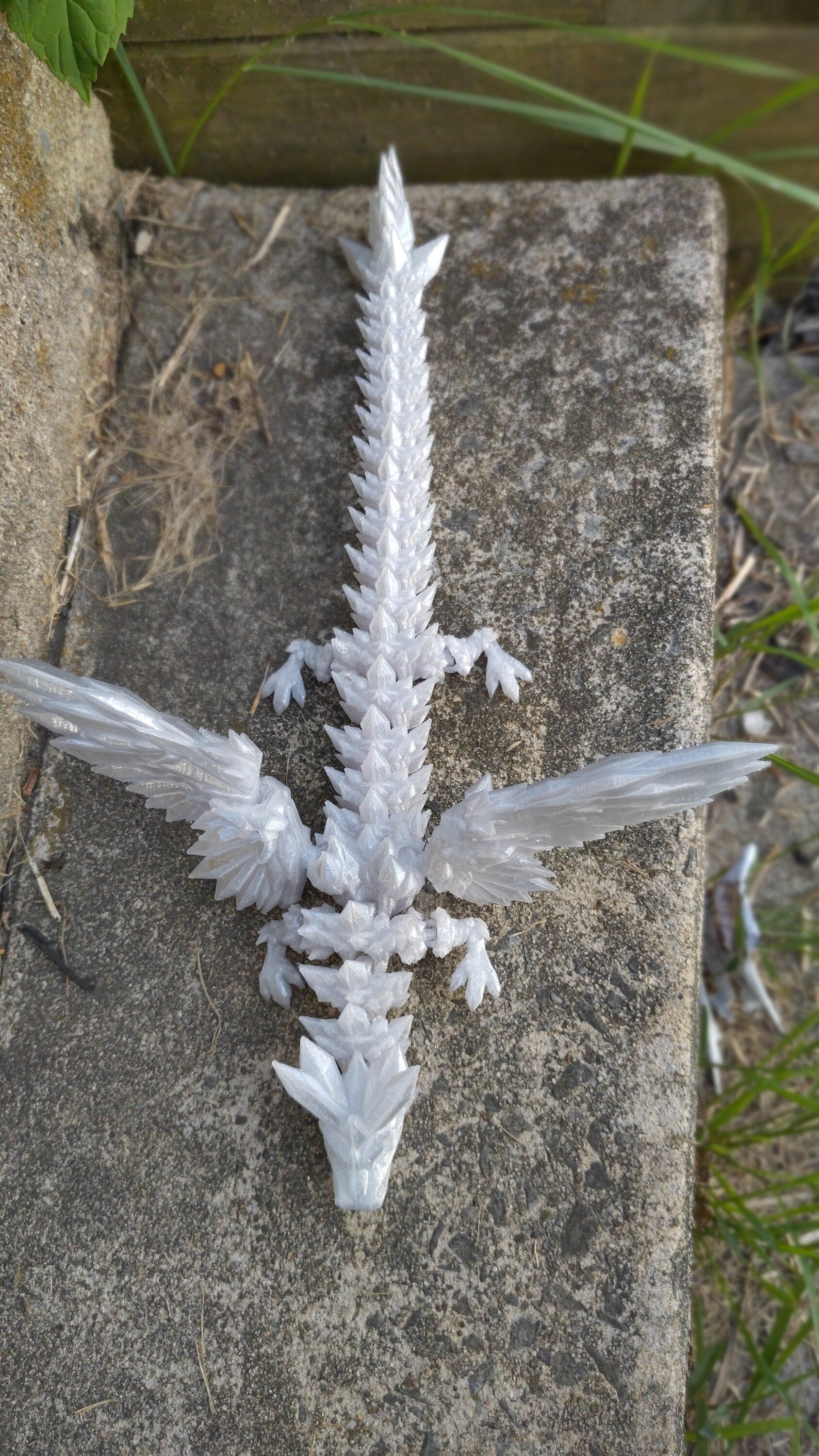 Silver shimmer Crystal Winged Dragon. Crystal Winged Dragon 3D printed articulating dragon Fidget, Flexi, Toy 18 in. Stress Relief, Gift.
