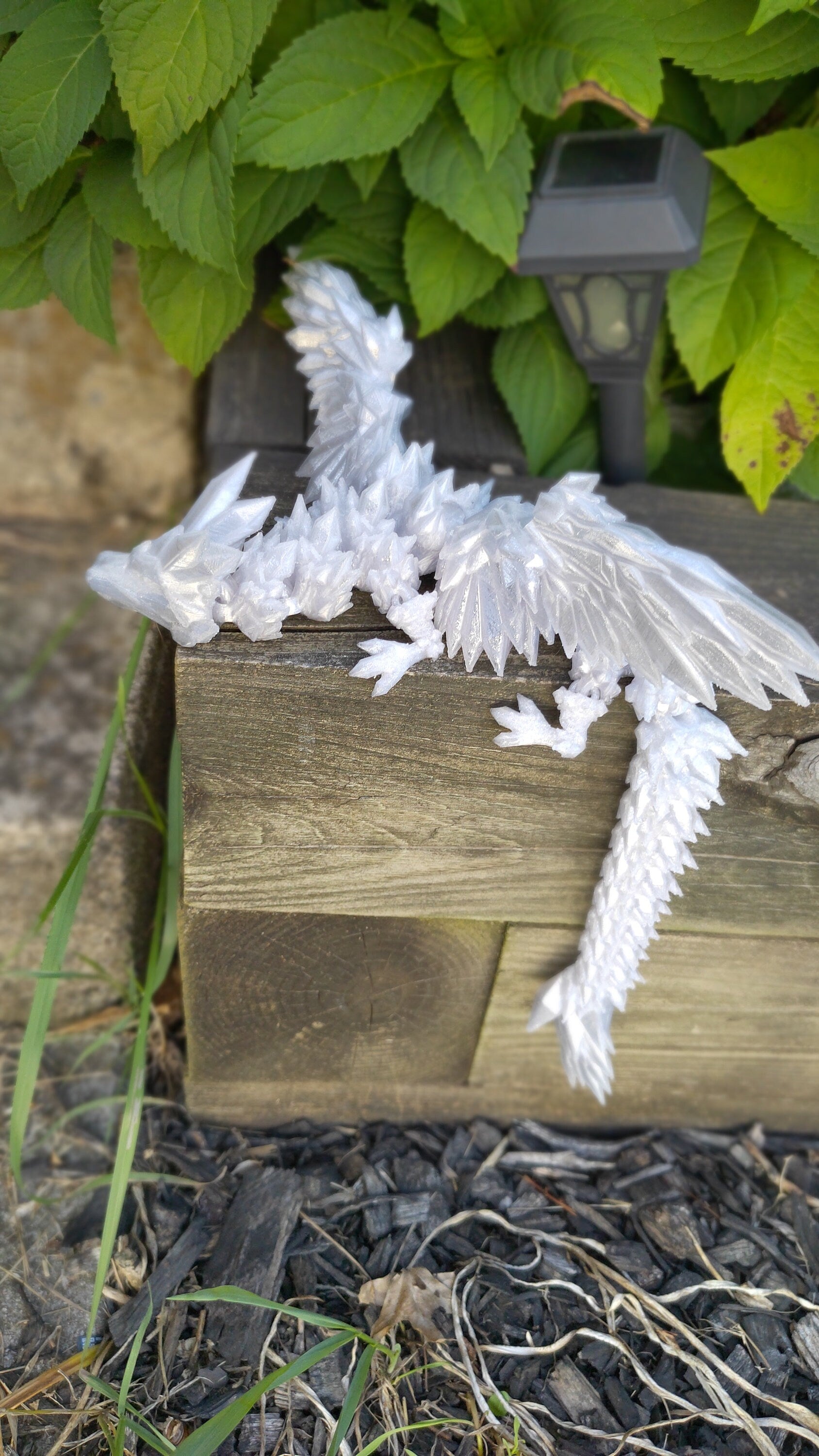 Silver shimmer Crystal Winged Dragon. Crystal Winged Dragon 3D printed articulating dragon Fidget, Flexi, Toy 18 in. Stress Relief, Gift.