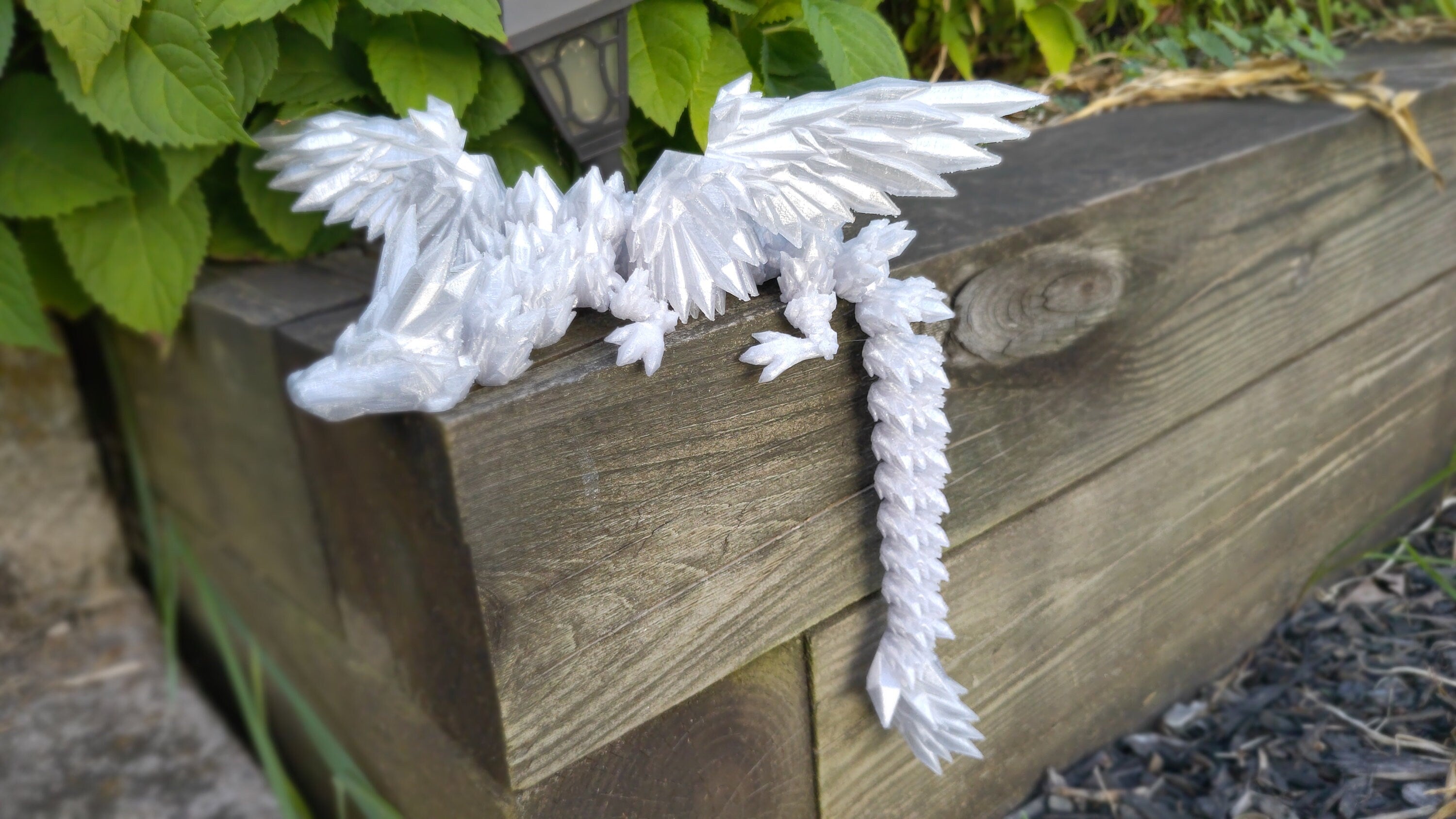 Silver shimmer Crystal Winged Dragon. Crystal Winged Dragon 3D printed articulating dragon Fidget, Flexi, Toy 18 in. Stress Relief, Gift.