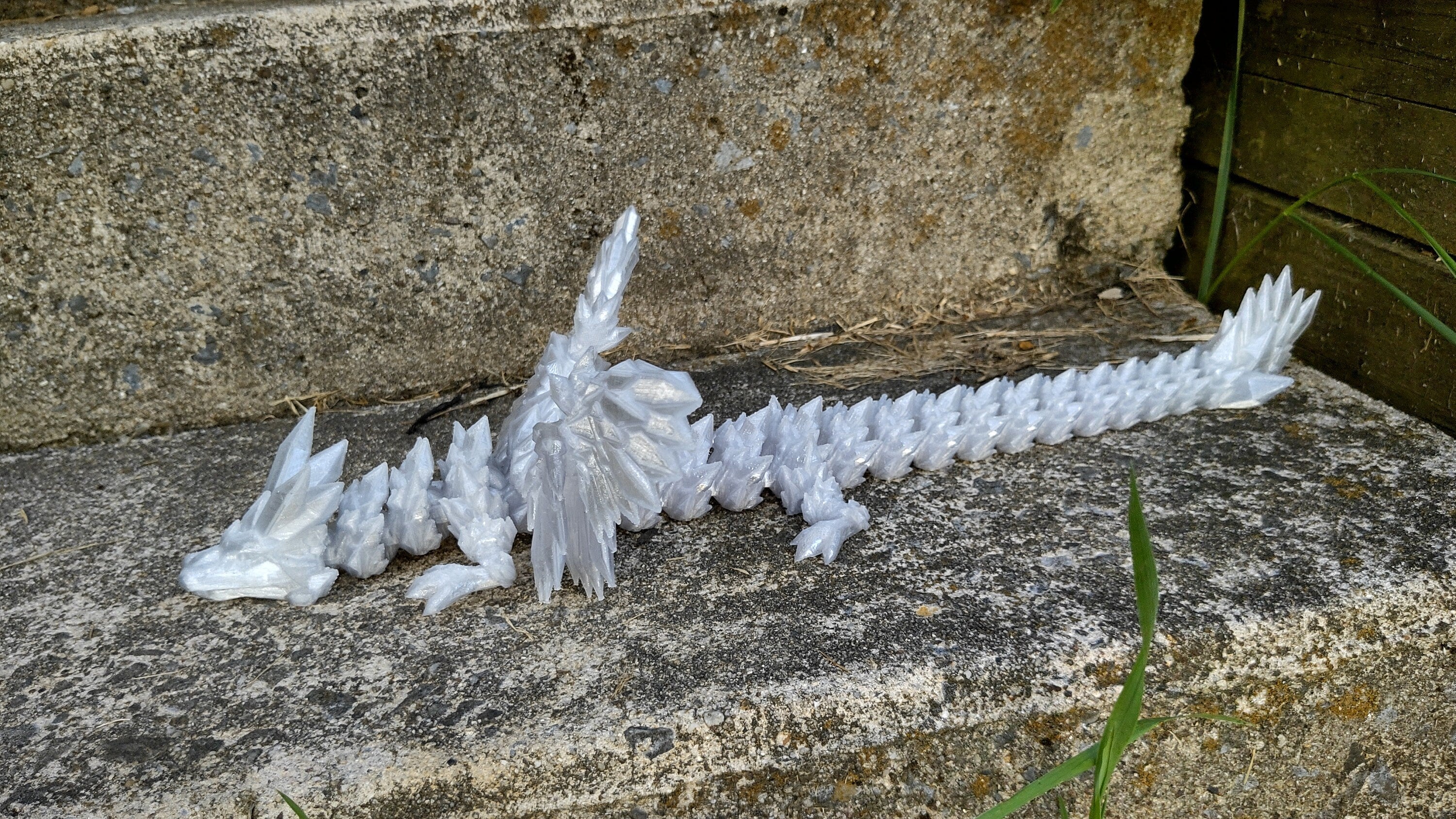 Silver shimmer Crystal Winged Dragon. Crystal Winged Dragon 3D printed articulating dragon Fidget, Flexi, Toy 18 in. Stress Relief, Gift.