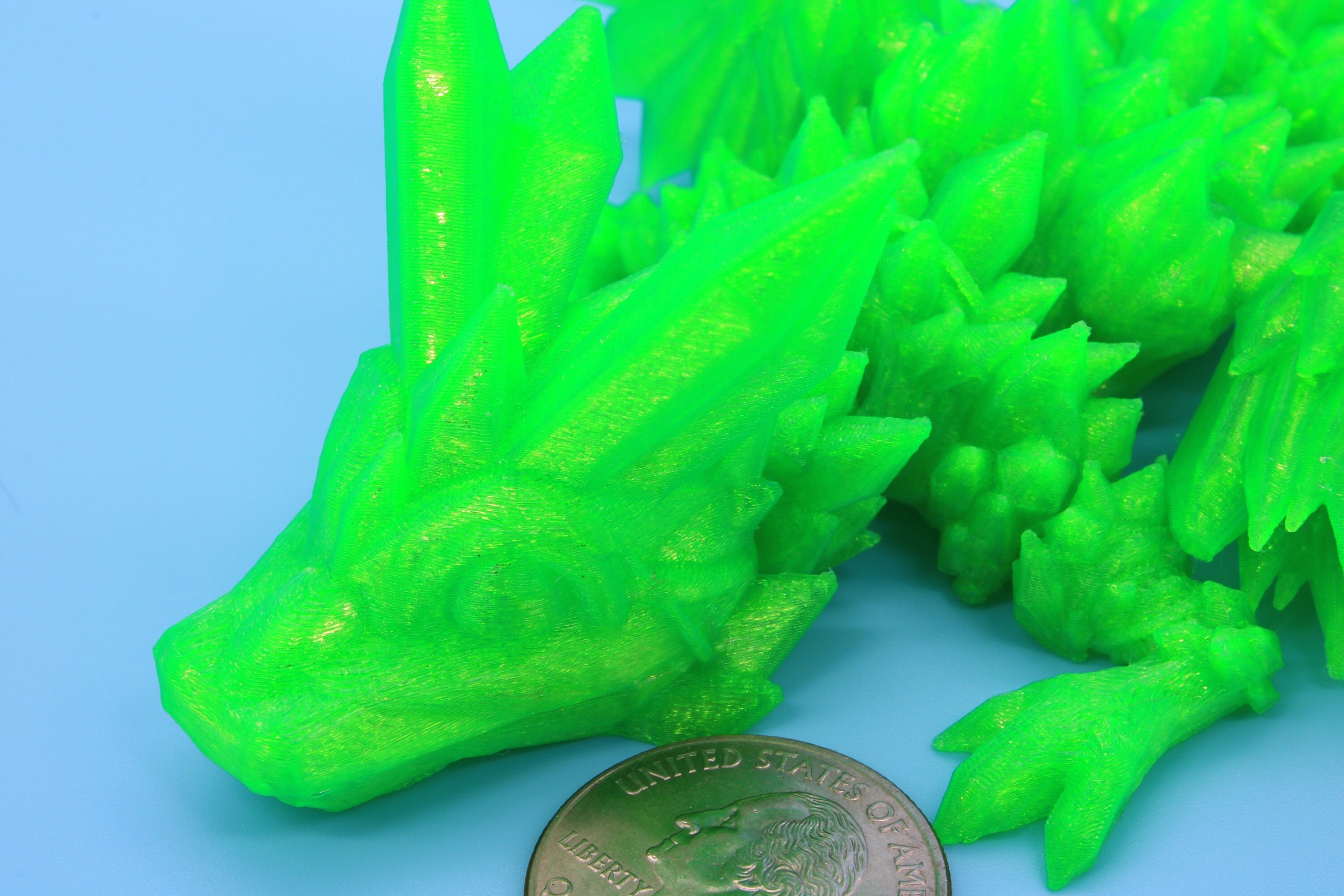 Baby Crystal Wing Dragon- Green | Miniature | 3D printed | Dragon Fidget | Flexi Toy | 7 in. | Pet Dragon.