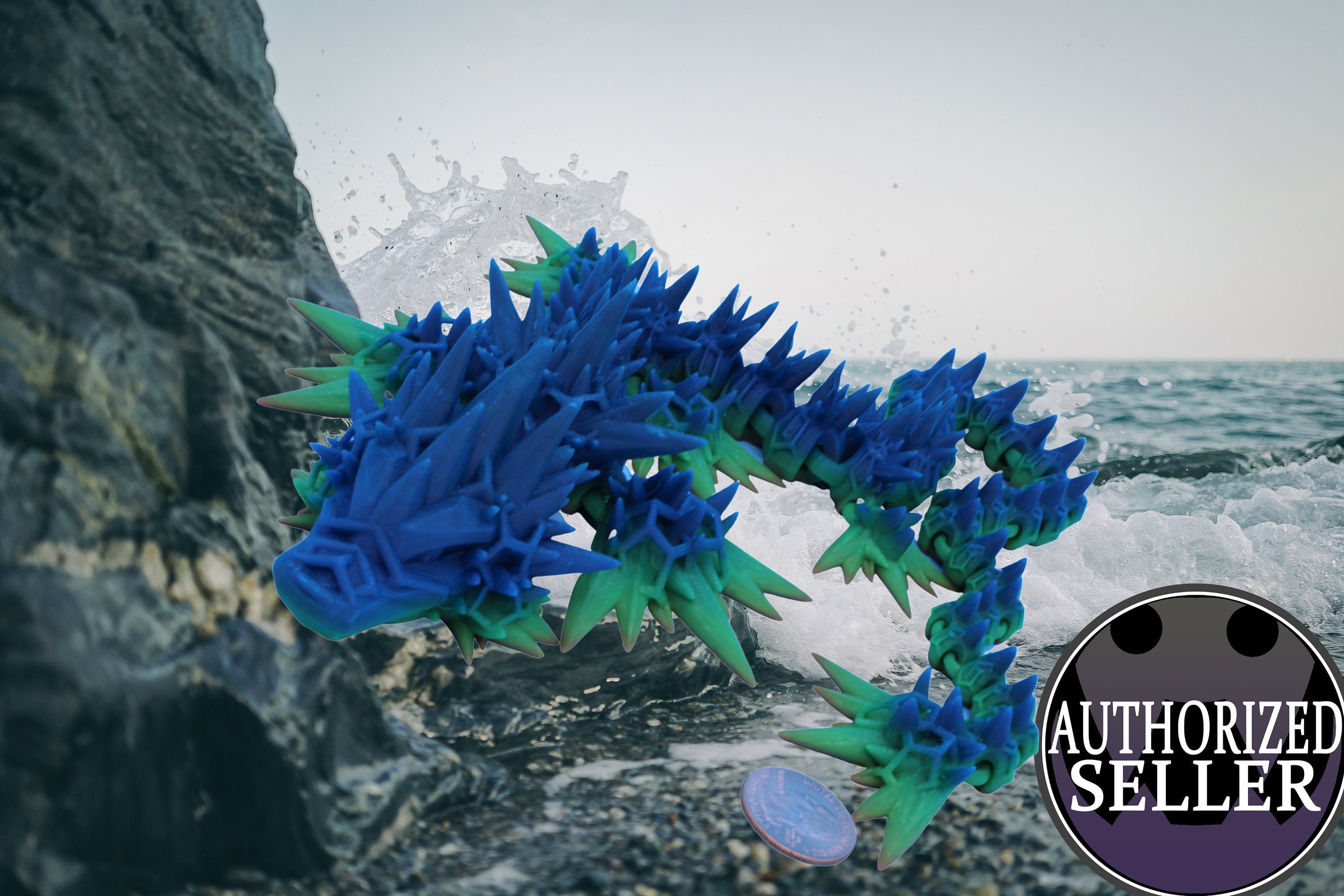 2 Foot Long Void Sea Dragon | 6 Fin Dragon | Multi Color Rainbow | 3D printed Articulating Dragon | Fidget Toy | Sharp Flexi Sensory