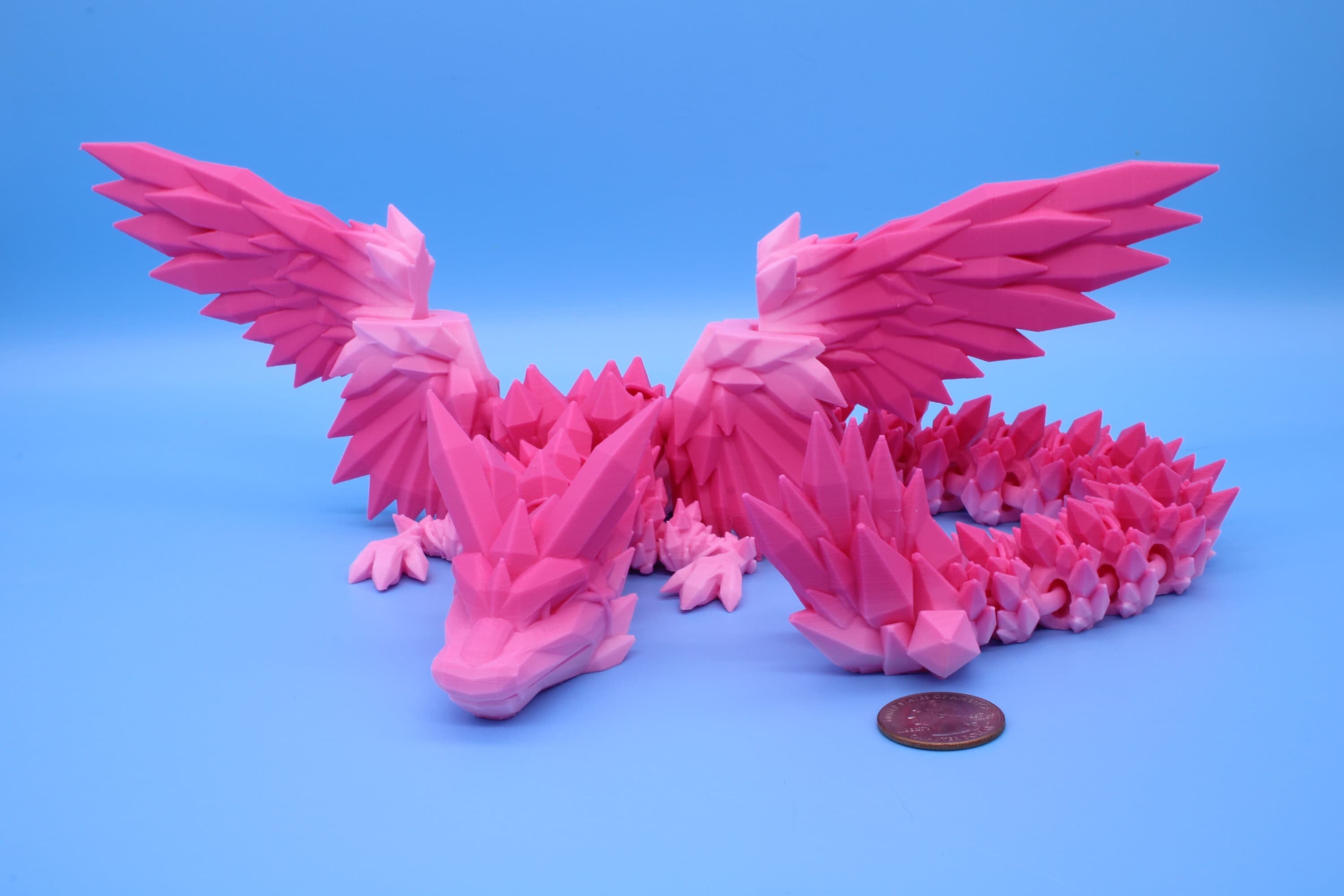 Crystal Winged Dragon | Pink Rainbow Crystal Wing Dragon | 3D printed | Articulating Dragon | Fidget Toy | Flexi Toy | 18 in