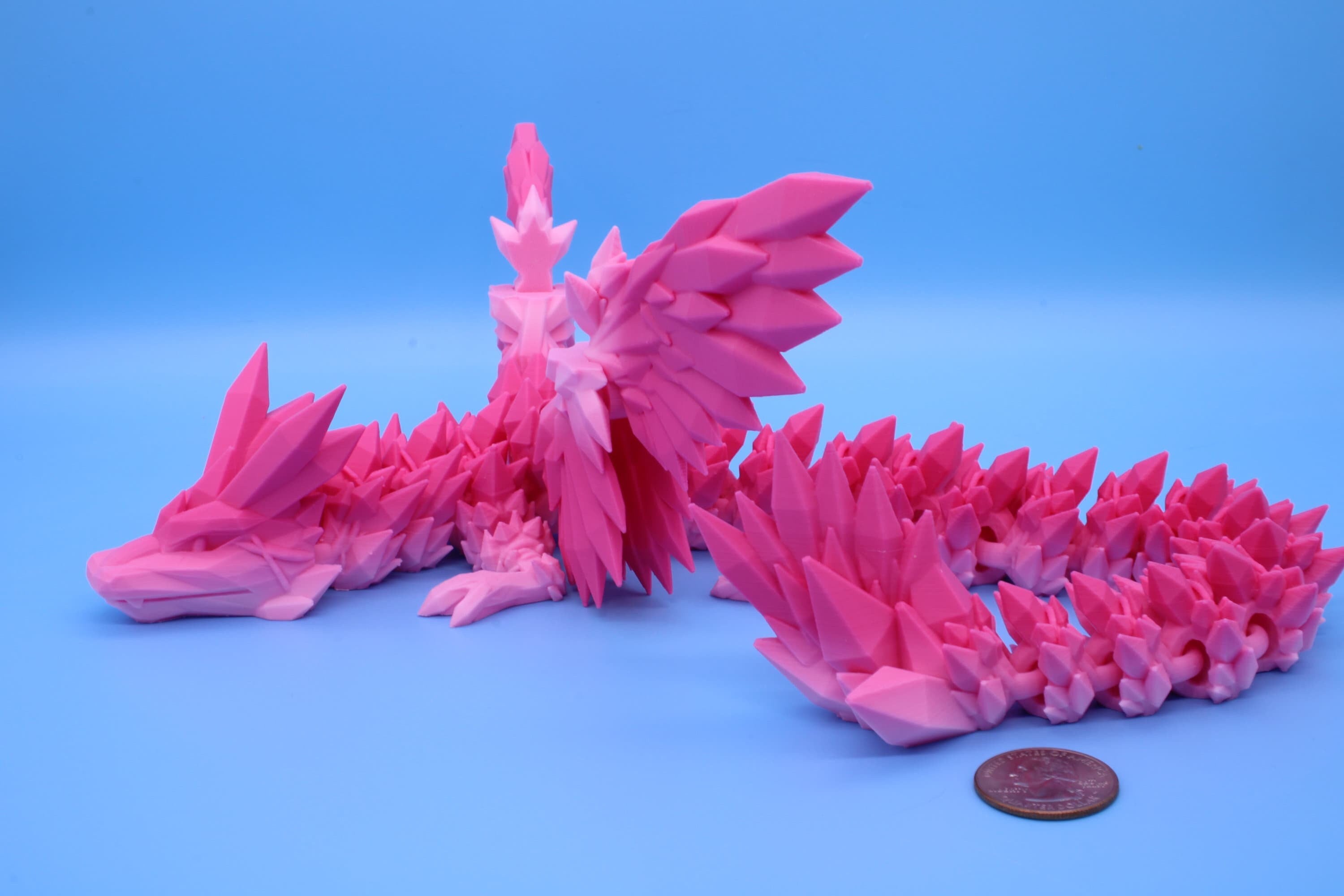 Crystal Winged Dragon | Pink Rainbow Crystal Wing Dragon | 3D printed | Articulating Dragon | Fidget Toy | Flexi Toy | 18 in