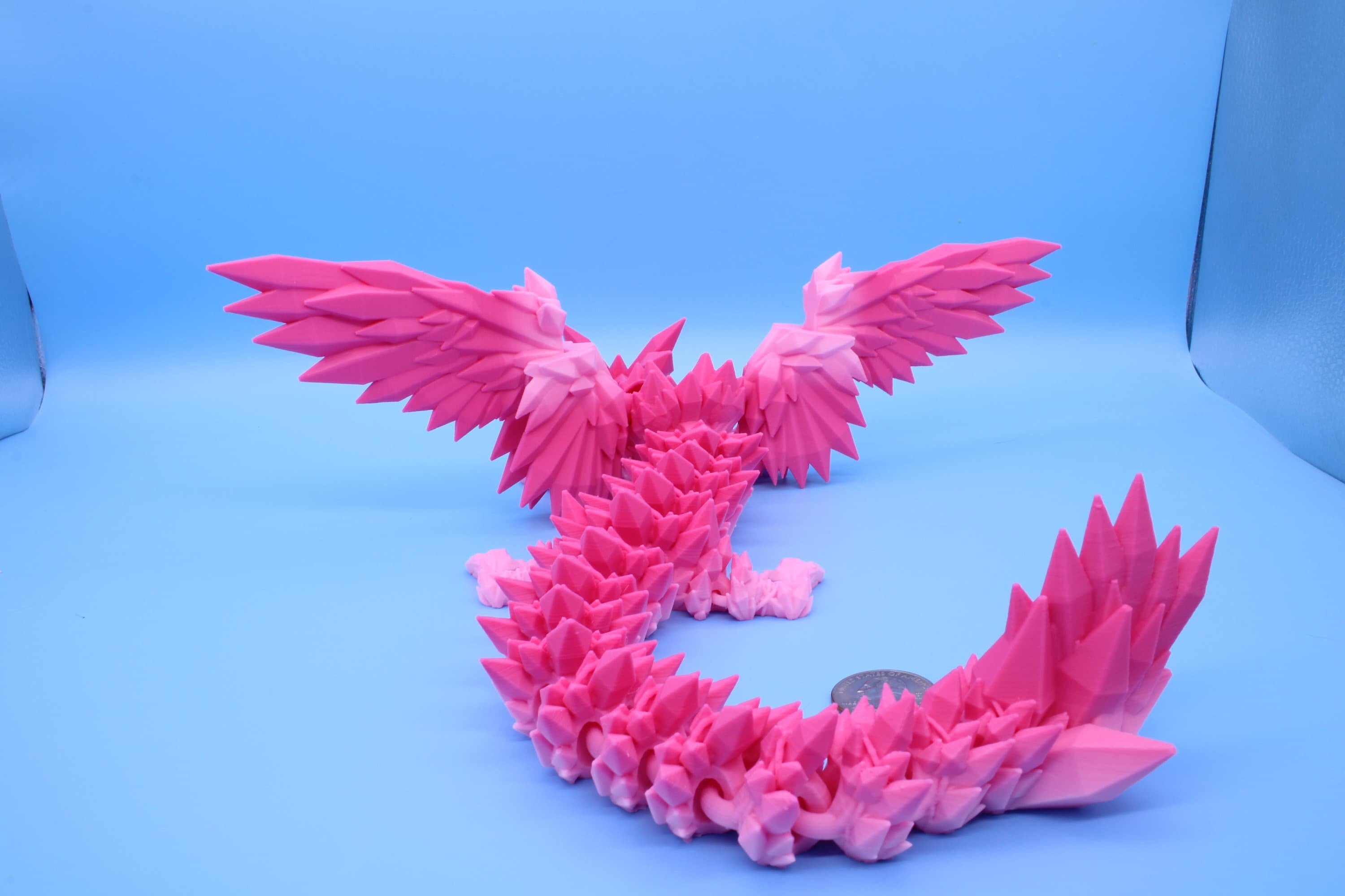 Crystal Winged Dragon | Pink Rainbow Crystal Wing Dragon | 3D printed | Articulating Dragon | Fidget Toy | Flexi Toy | 18 in