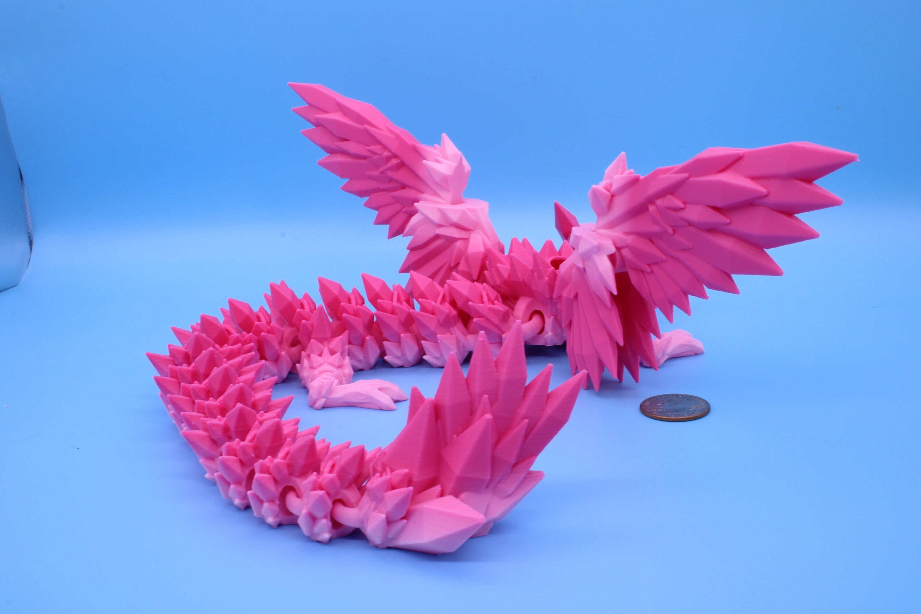 Crystal Winged Dragon | Pink Rainbow Crystal Wing Dragon | 3D printed | Articulating Dragon | Fidget Toy | Flexi Toy | 18 in