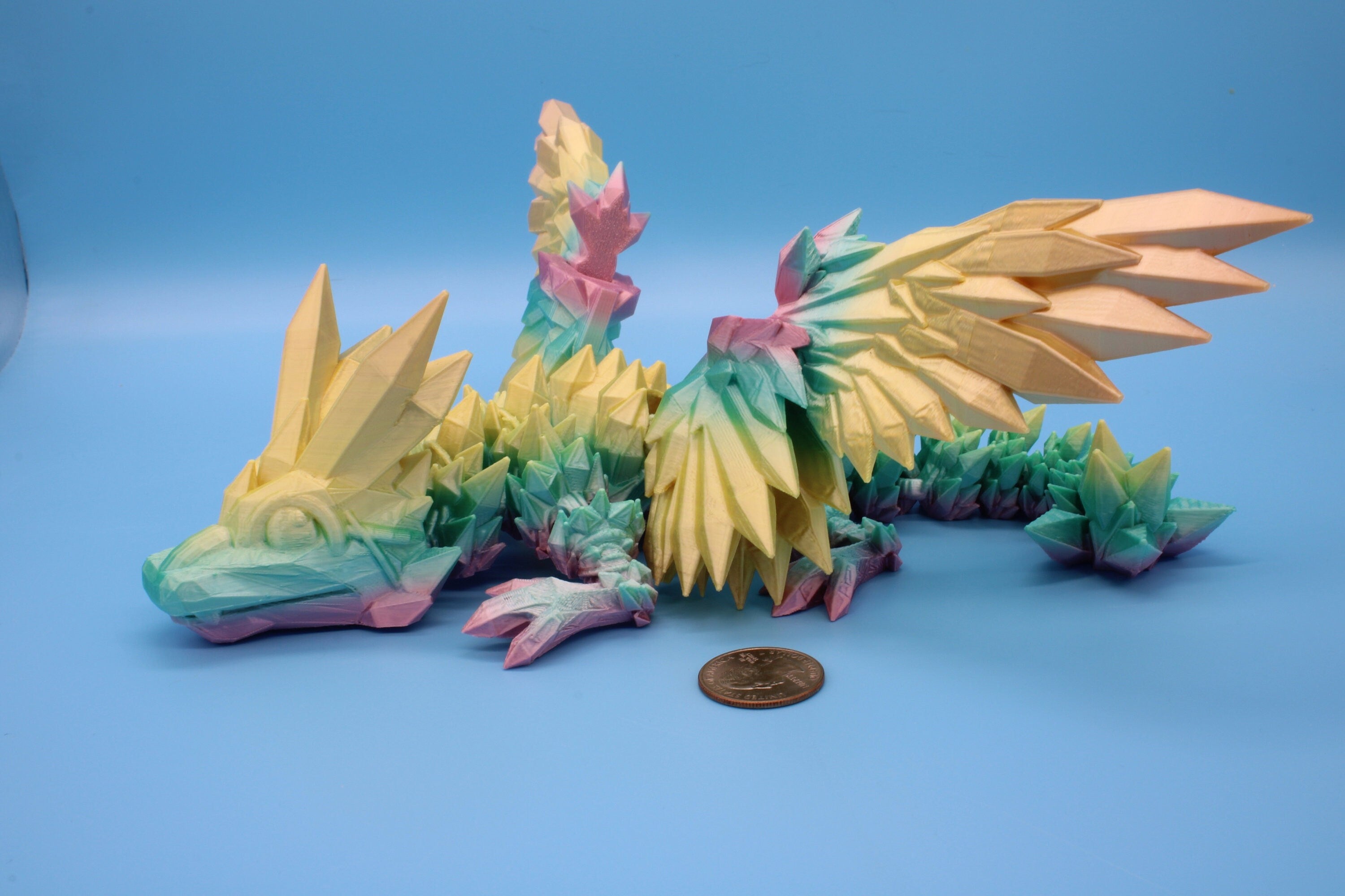 Baby Crystal Winged Dragon- Rainbow | 3D Printed | Fidget Toy | Flexi | 11.5 in. | Stress Relief | Dragon Toy.