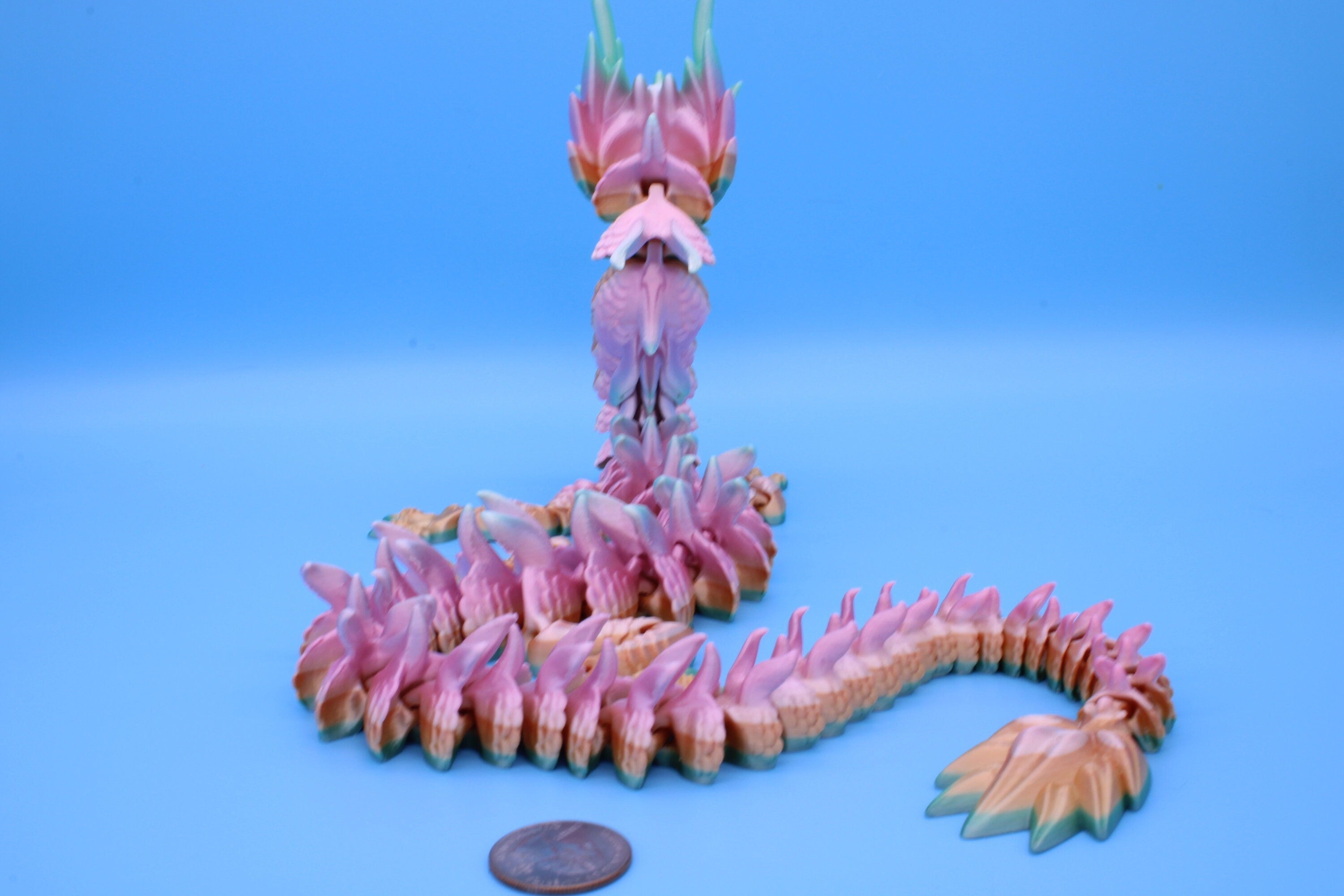 Imperial Dragon- Rainbow | 27 in. | Fidget Toy Dragon | 3D printed | Pet Flexi Dragon | Stress Relief Gift