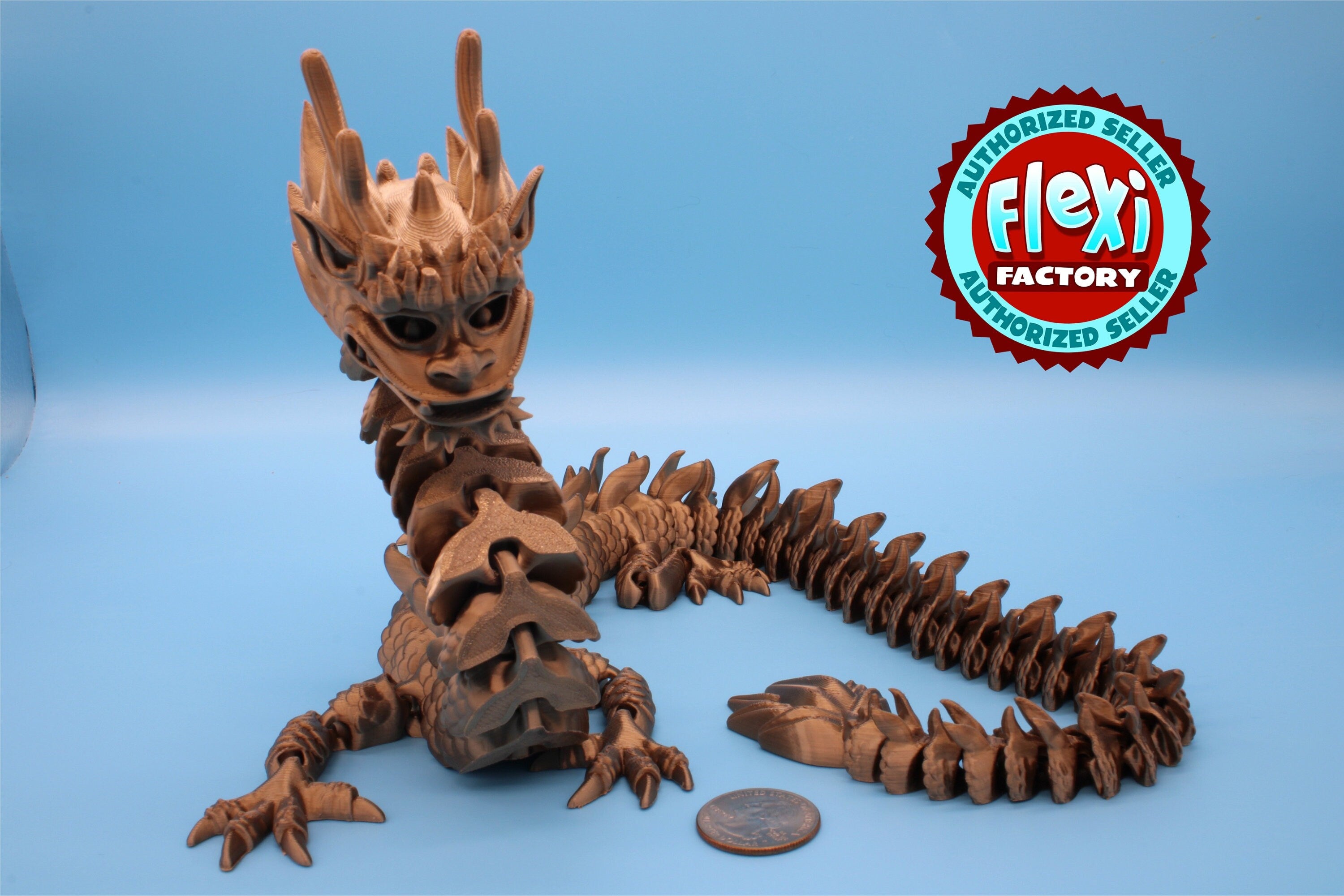 Imperial Dragon- Dark Gold | 27 in. | Fidget Toy Dragon | 3D printed | Pet Flexi Dragon | Stress Relief Gift