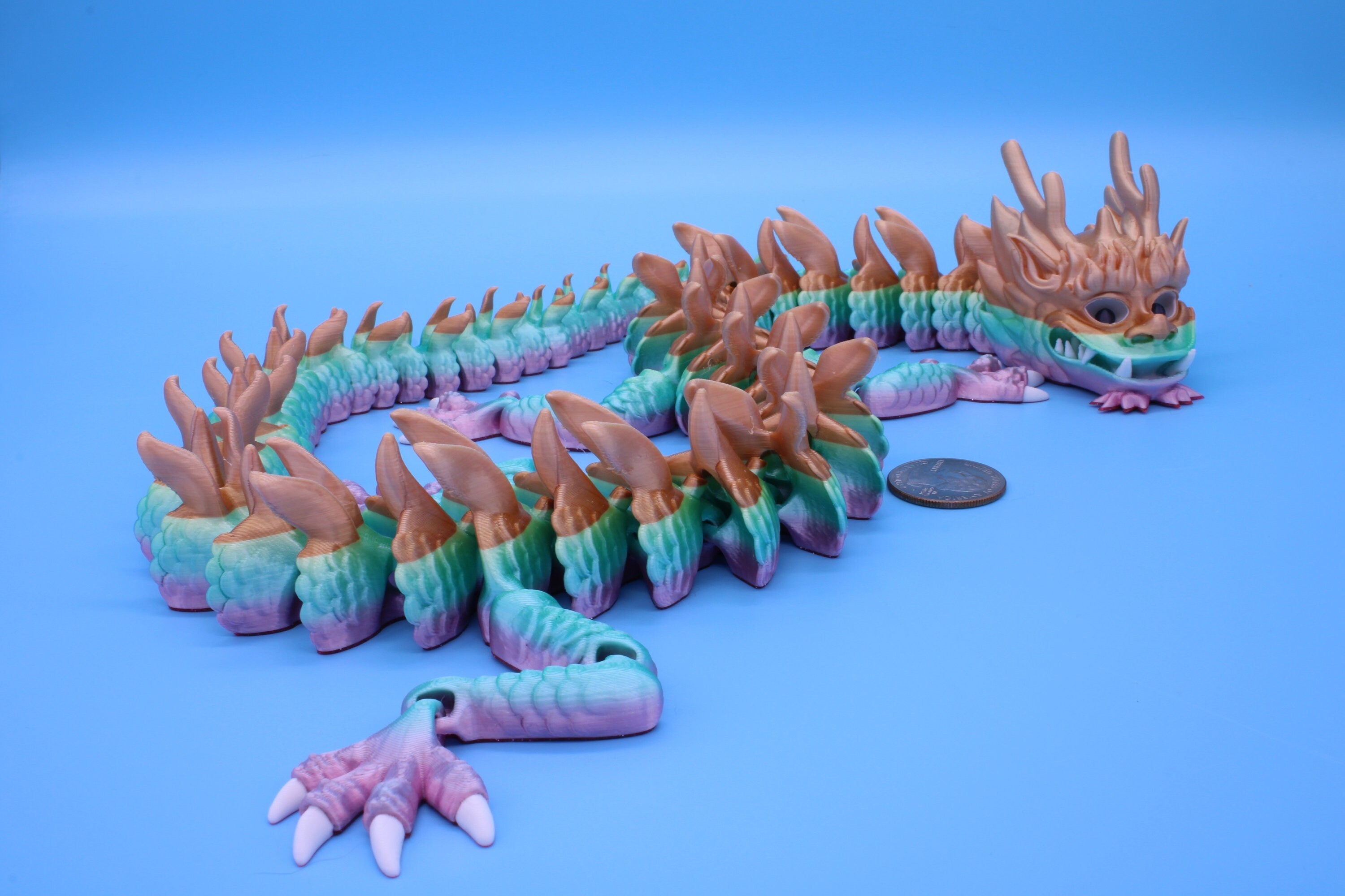 Imperial Dragon- Rainbow | 27 in. | Fidget Toy Dragon | 3D printed | Pet Flexi Dragon | Stress Relief Gift