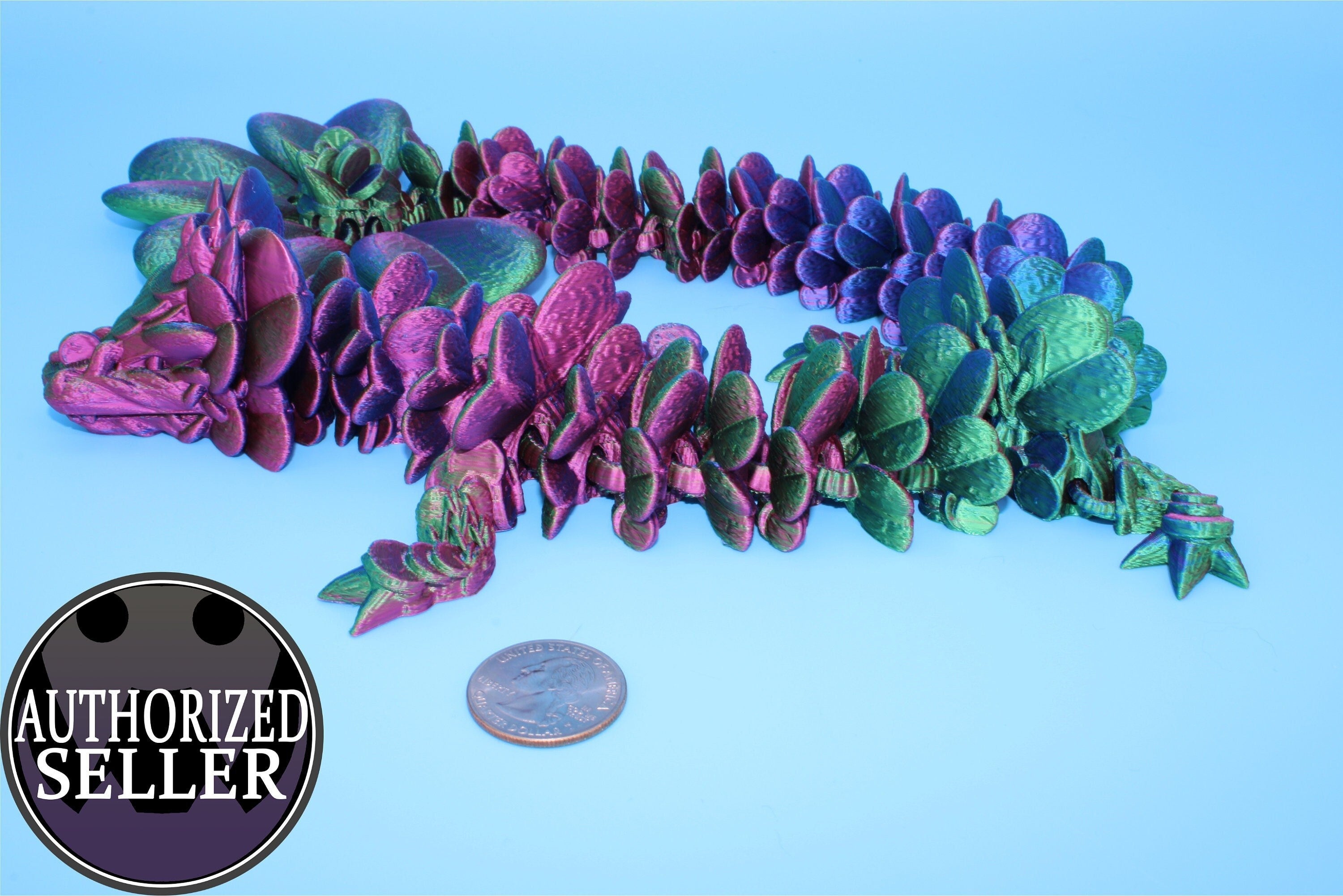 Clover Dragon | Rainbow | 3D printed Articulating Dragon Fidget Toy | Flexi | 18 in. Lucky Dragon | Four Leaf Clover Dragon.