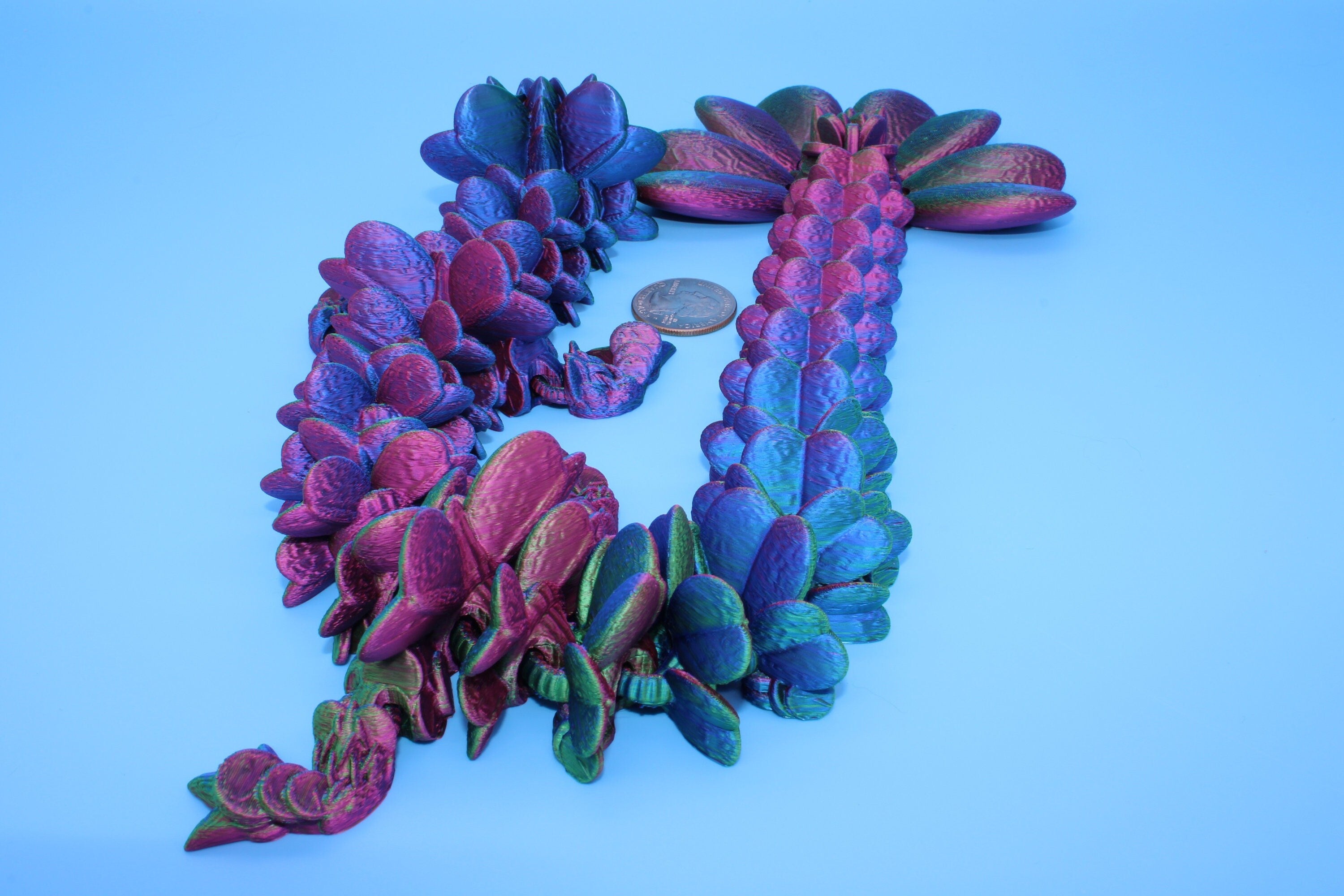 Clover Dragon | Rainbow | 3D printed Articulating Dragon Fidget Toy | Flexi | 18 in. Lucky Dragon | Four Leaf Clover Dragon.