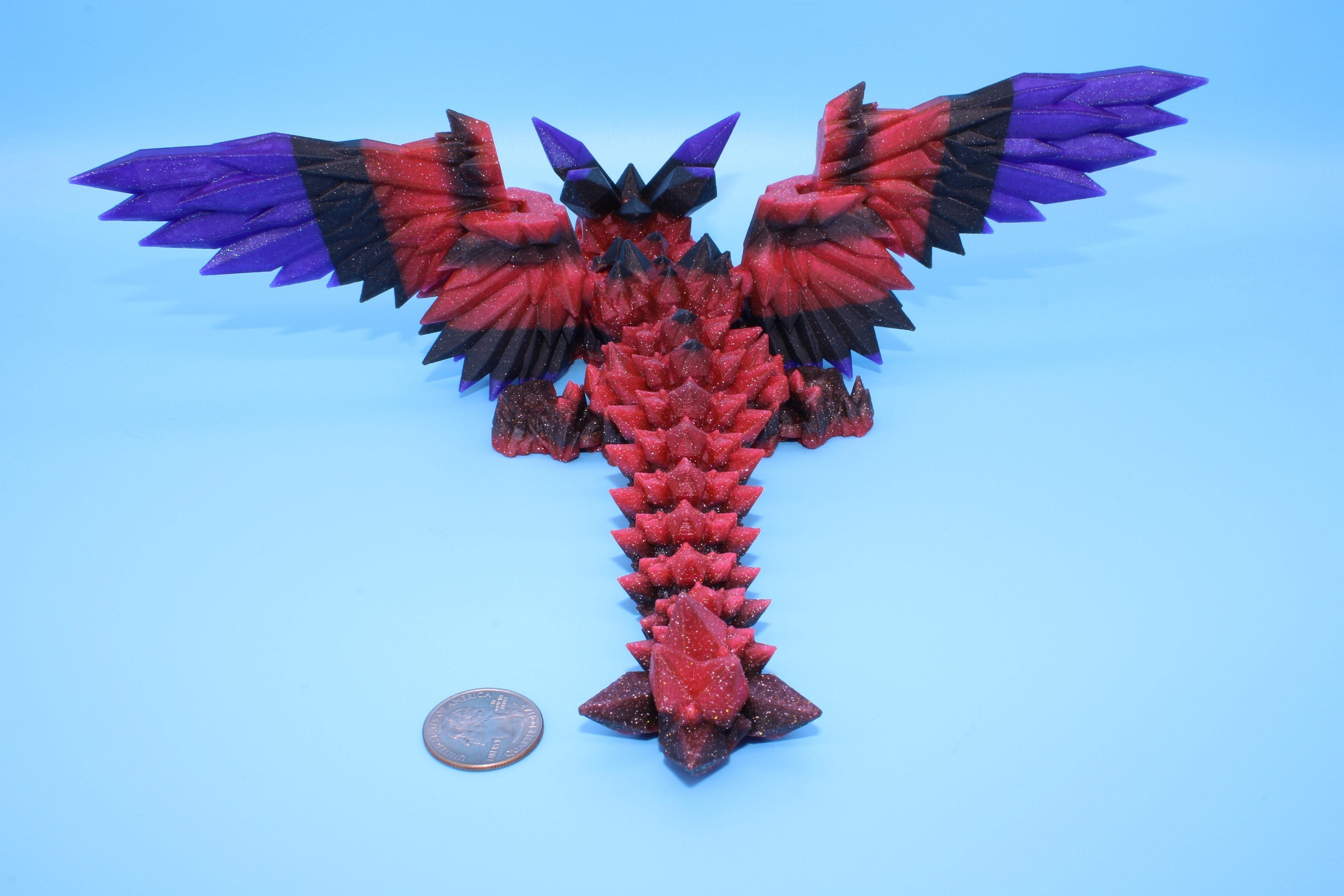 Baby Crystal Winged Dragon- Rainbow | 3D Printed | Fidget Toy | Flexi | 11.5 in. | Stress Relief | Dragon Toy.