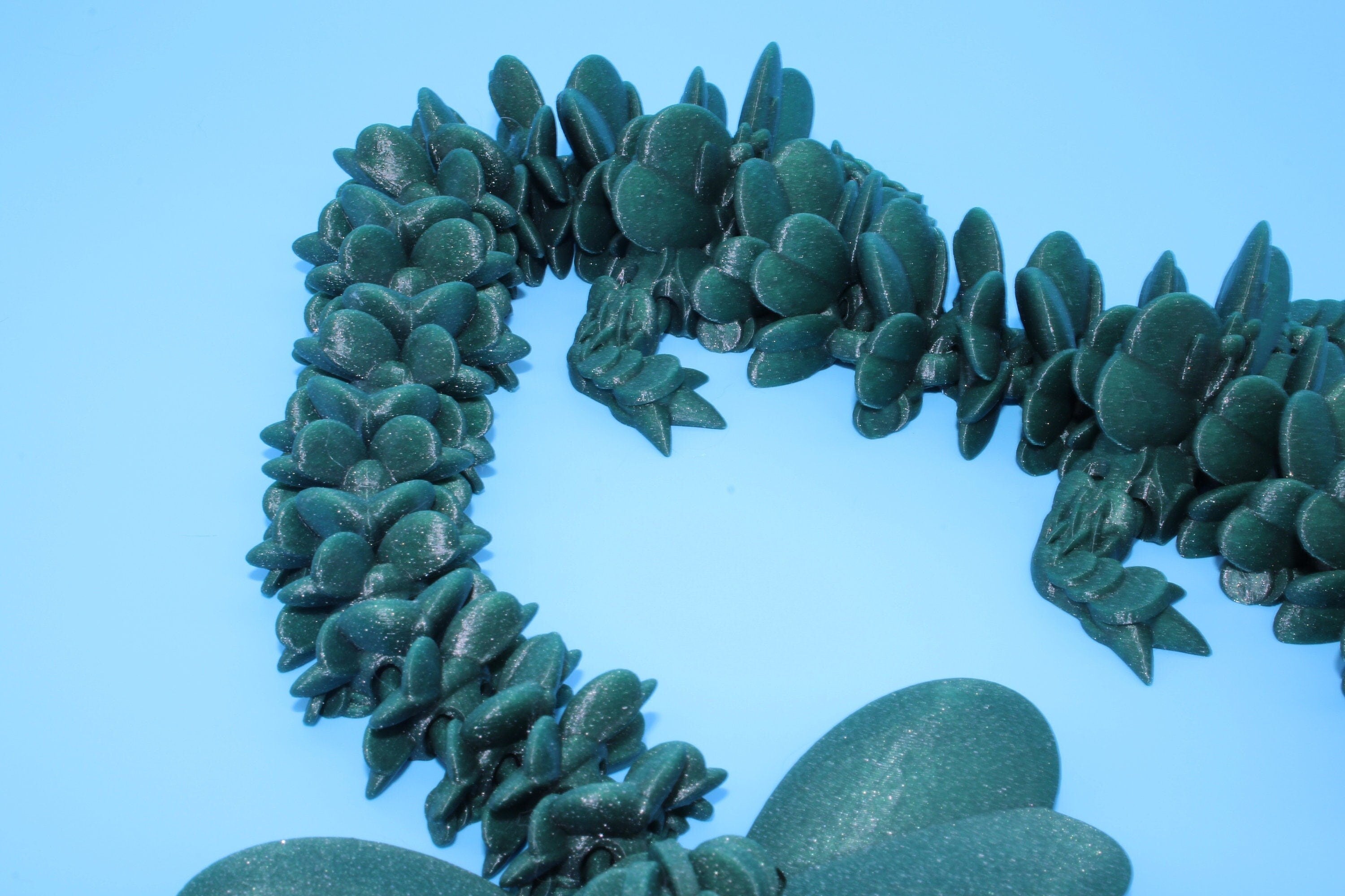 Clover Dragon | Green | St. Patrick's Day |3D printed Articulating Dragon Fidget Toy | Flexi | 18 in. Lucky Dragon | Four Leaf Clover Dragon