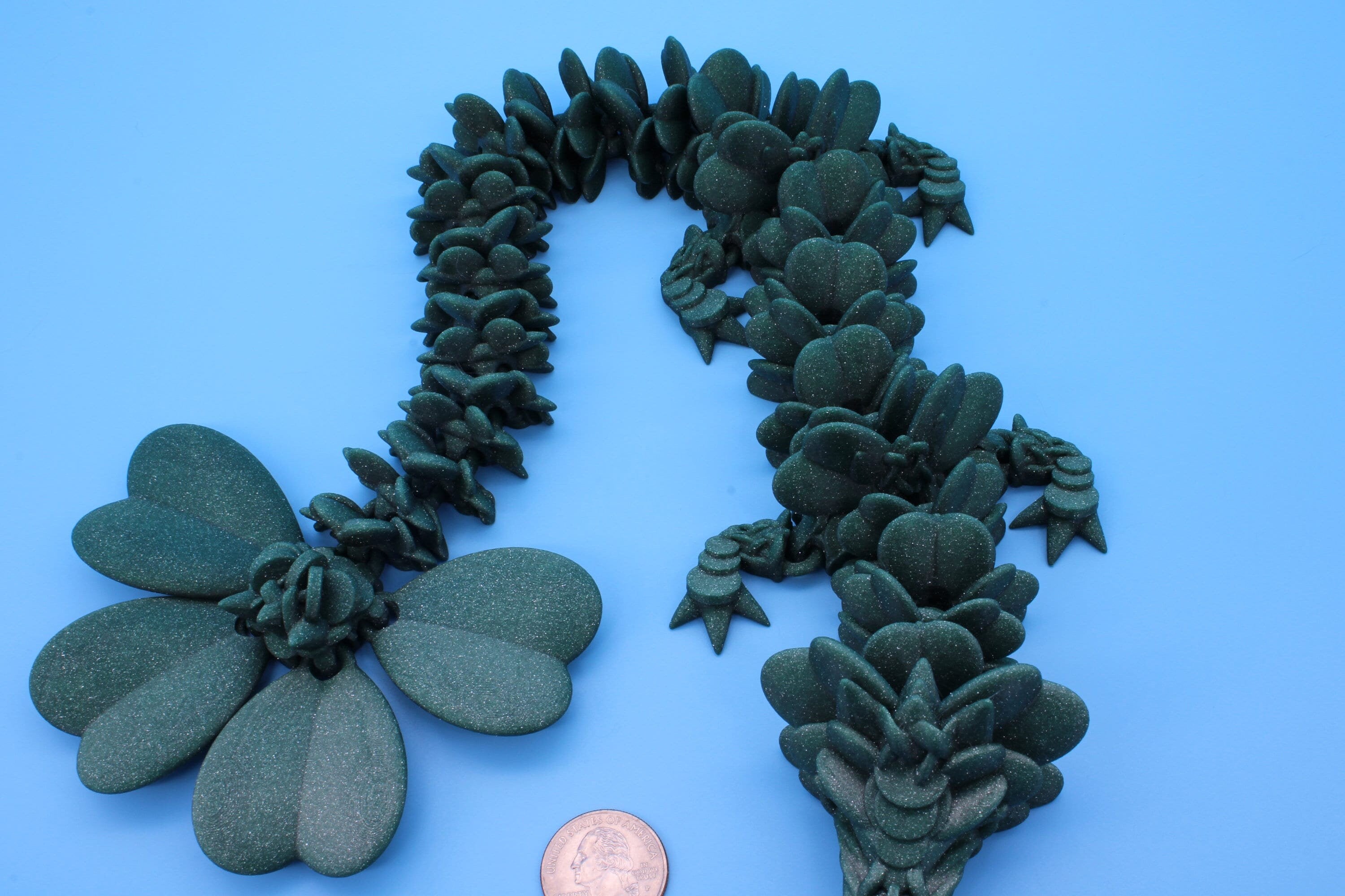 Clover Dragon | Green | St. Patrick's Day |3D printed Articulating Dragon Fidget Toy | Flexi | 18 in. Lucky Dragon | Four Leaf Clover Dragon