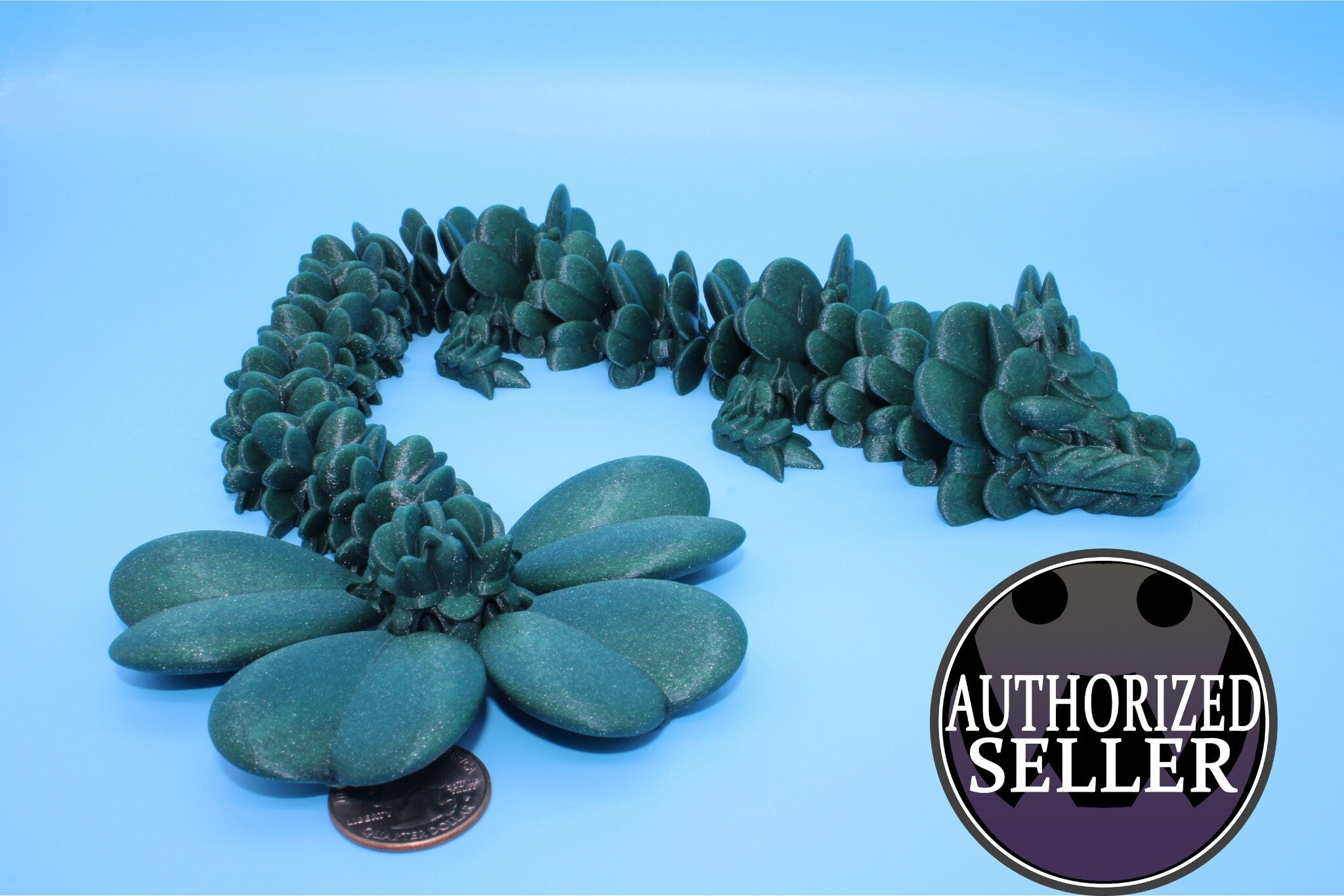 Clover Dragon | Green | St. Patrick's Day |3D printed Articulating Dragon Fidget Toy | Flexi | 18 in. Lucky Dragon | Four Leaf Clover Dragon