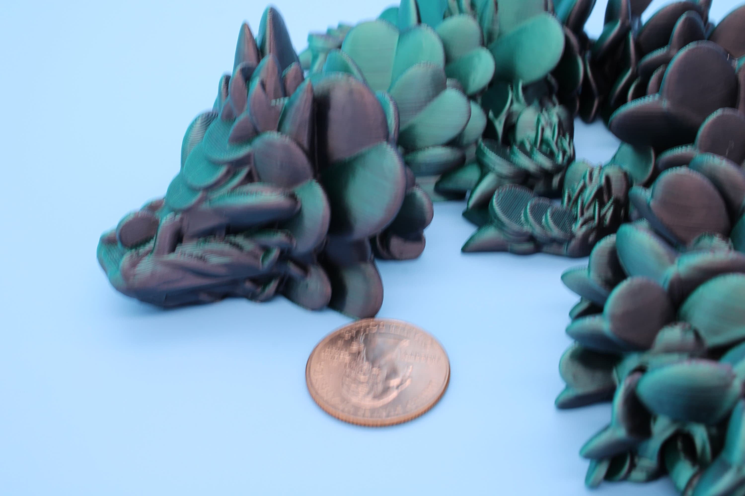 Clover Dragon | Green & Black | St. Patrick's Day |3D printed Articulating Dragon Fidget Toy | Flexi | 18 in. Lucky Dragon | 4 Leaf Clover