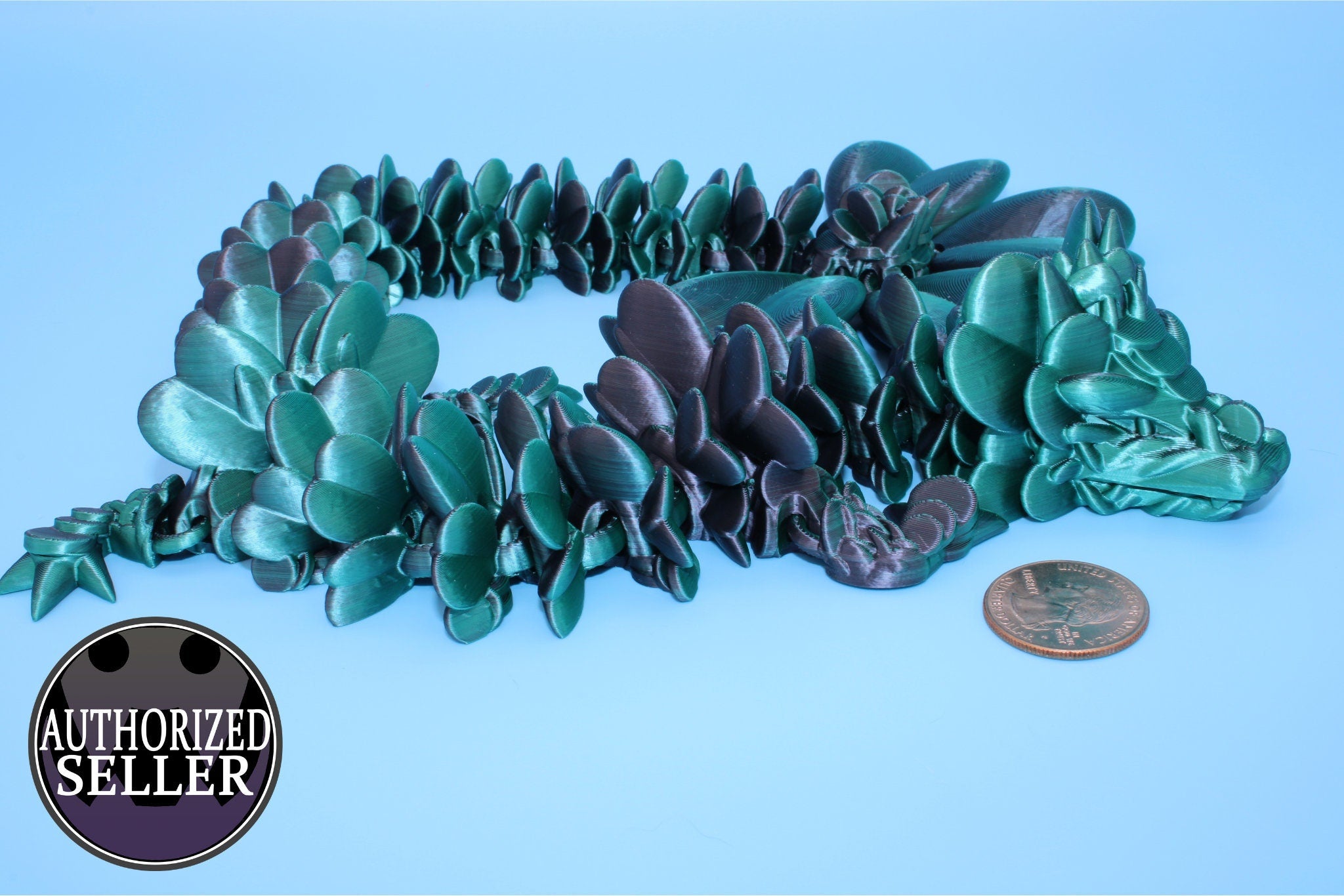 Clover Dragon | Green & Black | St. Patrick's Day |3D printed Articulating Dragon Fidget Toy | Flexi | 18 in. Lucky Dragon | 4 Leaf Clover