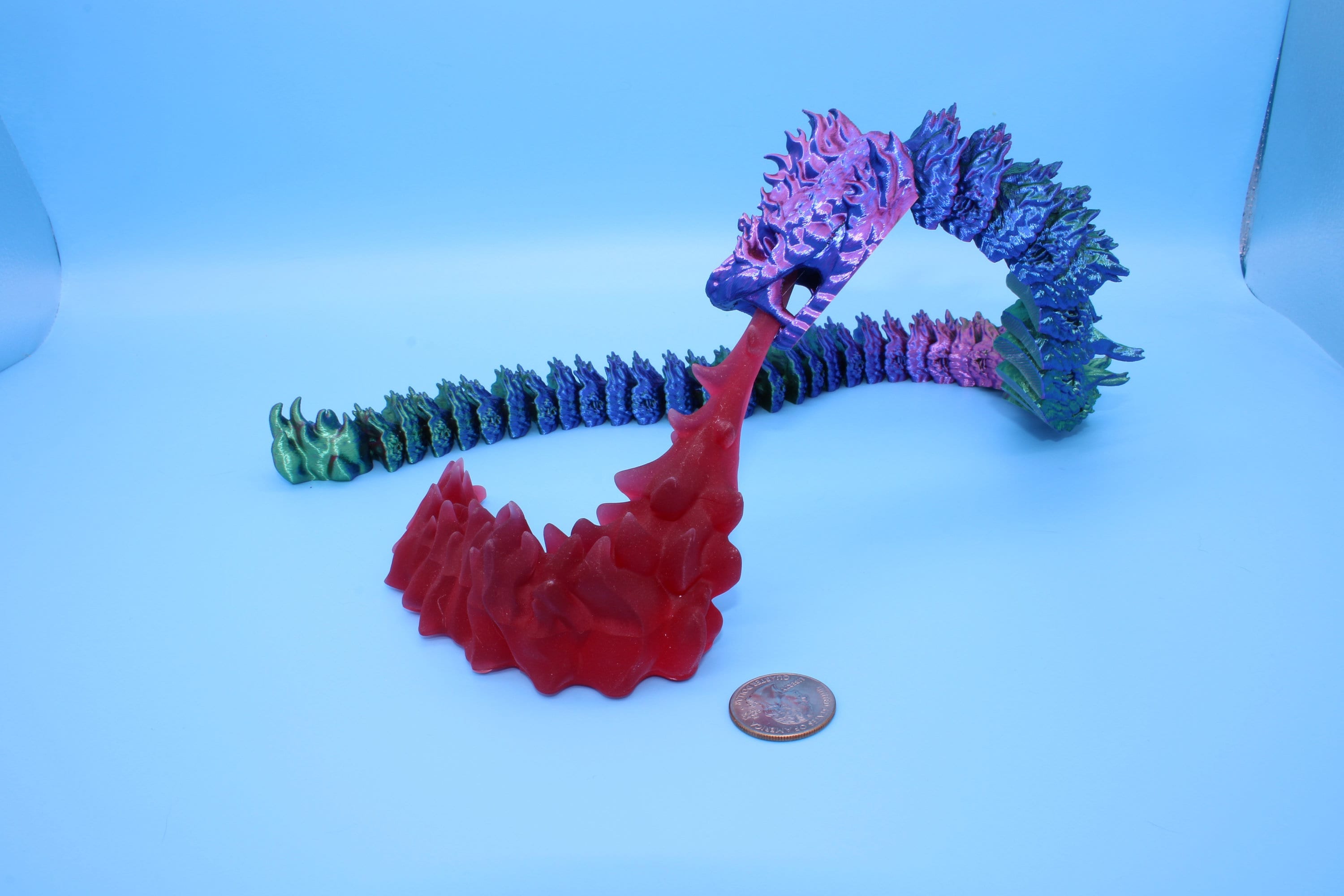 Articulating Boitata Dragon | 3D Printed | Multi Color Unique Dragon | Dragon With Flame Stand | Great Fidget Toy | Desk Buddy | Sensory Toy