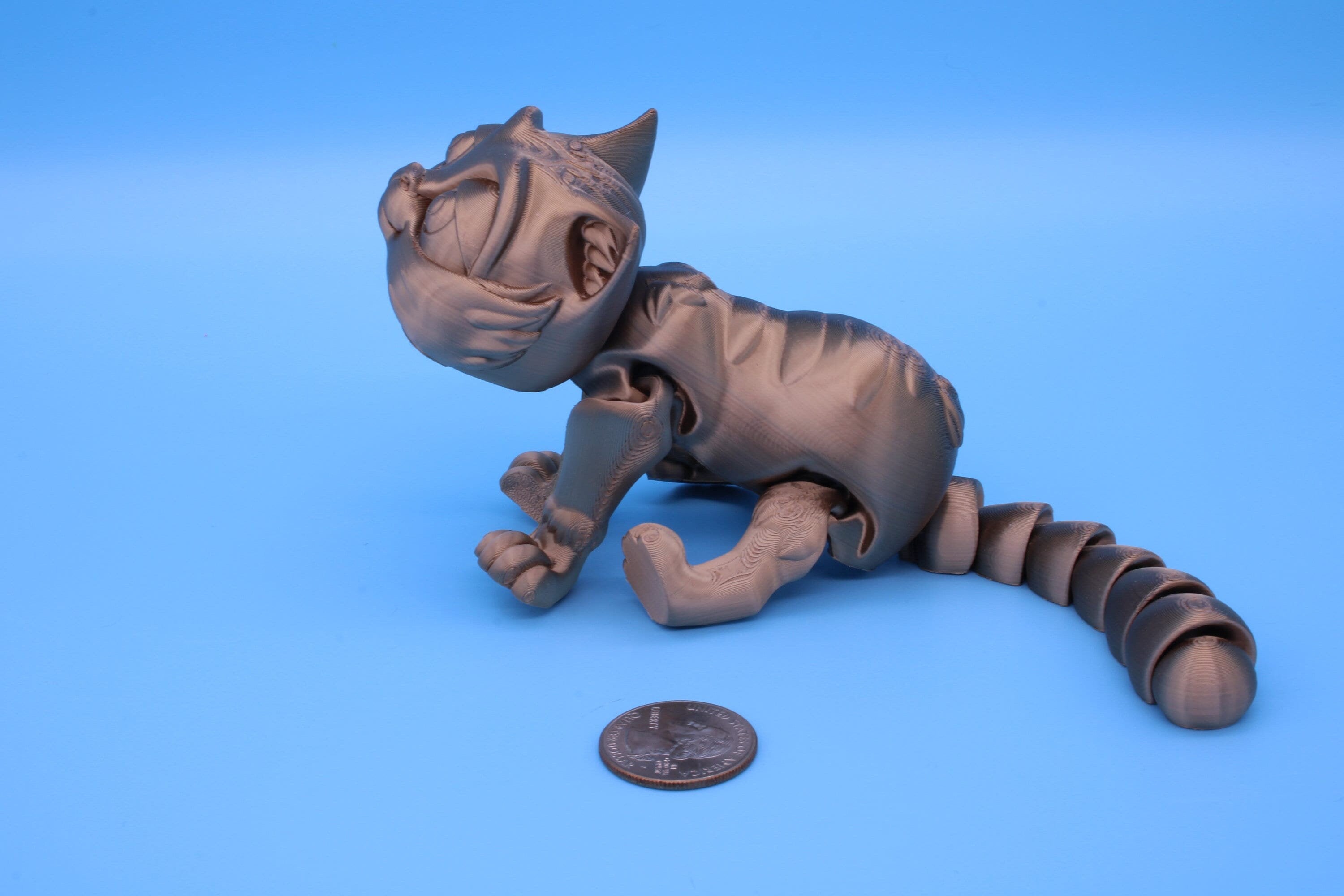 7 inch Fidget Cat I Gold | Fidget Toy | 3D Printed Kitten | Articulating Kitty | Flexi Toy | Stress Relief Gift