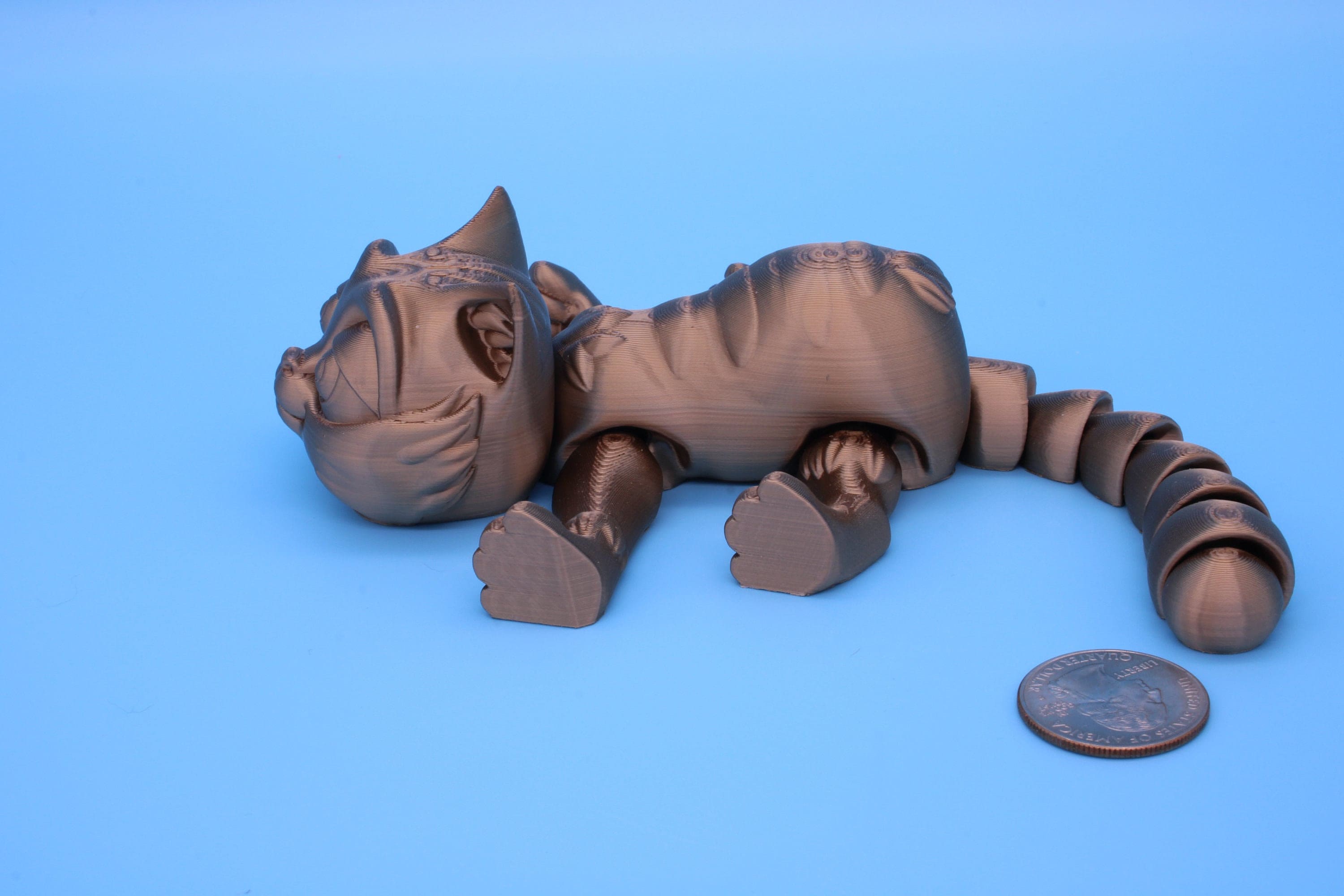 7 inch Fidget Cat I Gold | Fidget Toy | 3D Printed Kitten | Articulating Kitty | Flexi Toy | Stress Relief Gift