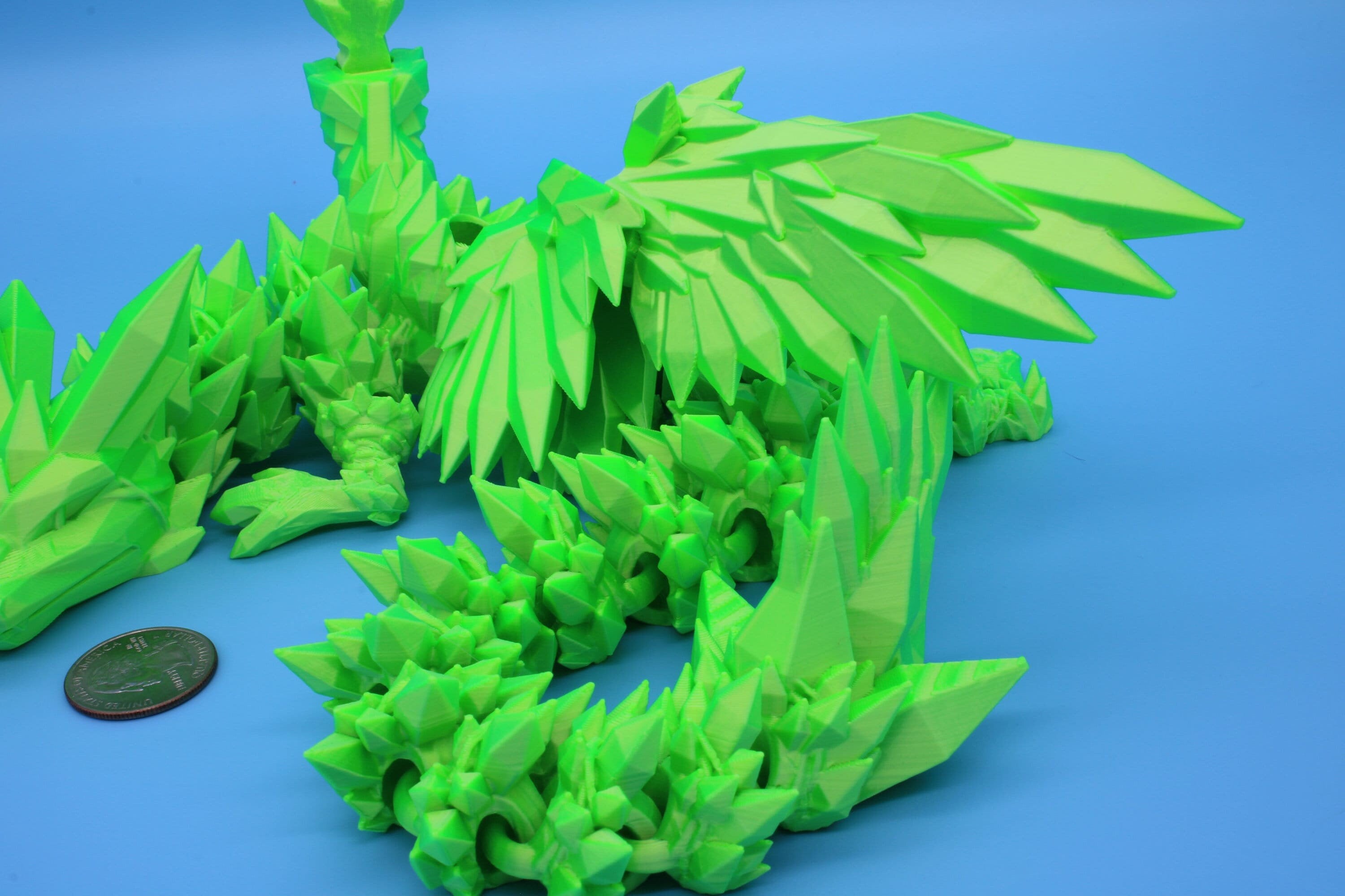 Crystal Winged Dragon | Green Crystal Wing Dragon | 3D printed | Articulating Dragon | Fidget Toy | Flexi Toy | 18 in
