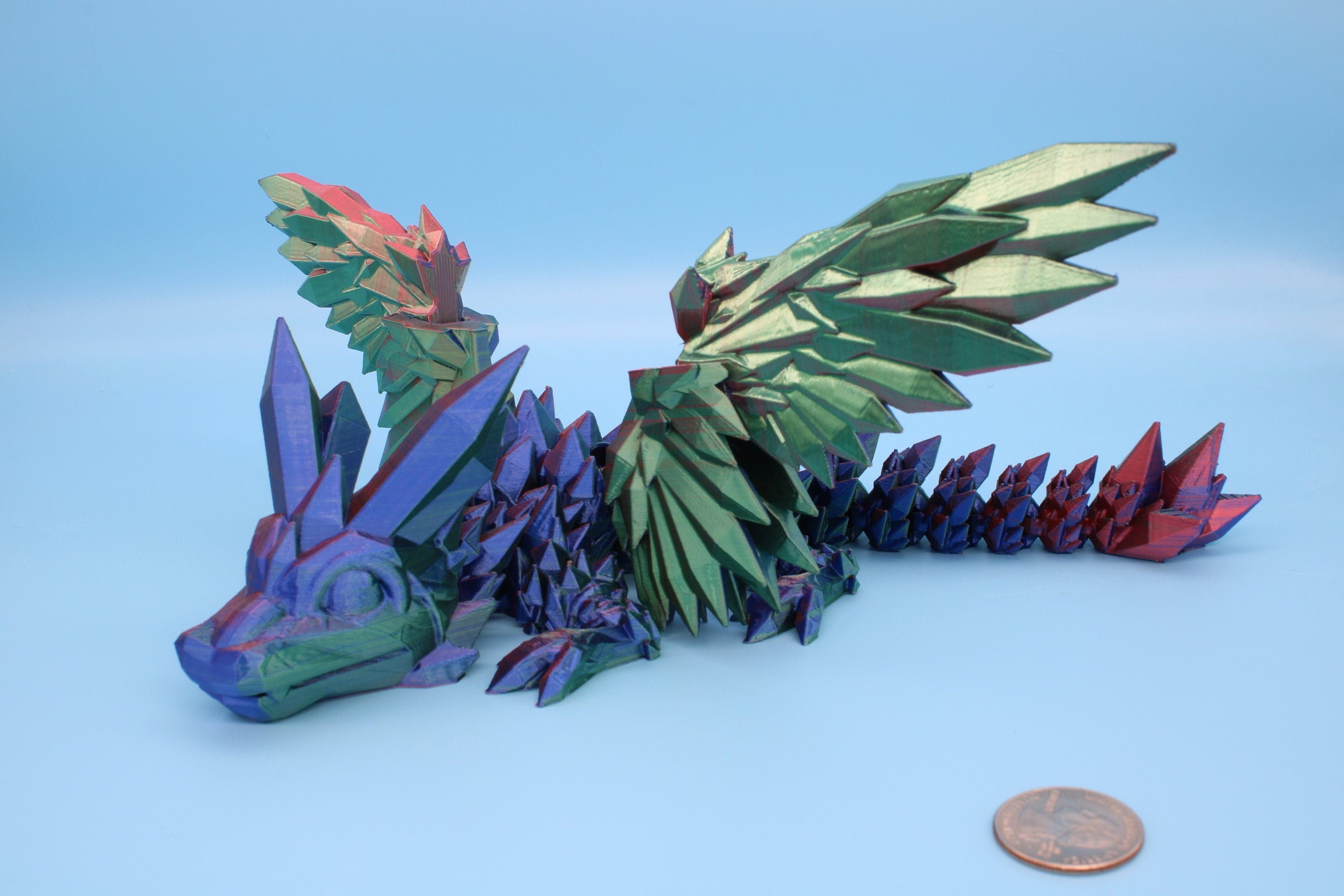 Baby Crystal Winged Dragon- Rainbow | 3D Printed | Fidget Toy | Flexi | 11.5 in. | Stress Relief | Dragon Toy.