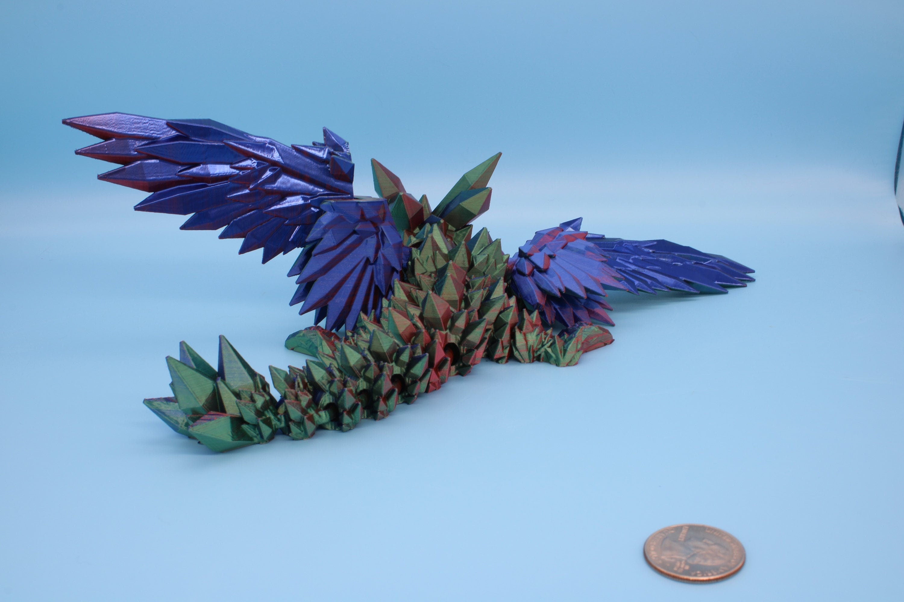 Baby Crystal Winged Dragon- Rainbow | 3D Printed | Fidget Toy | Flexi | 11.5 in. | Stress Relief | Dragon Toy.