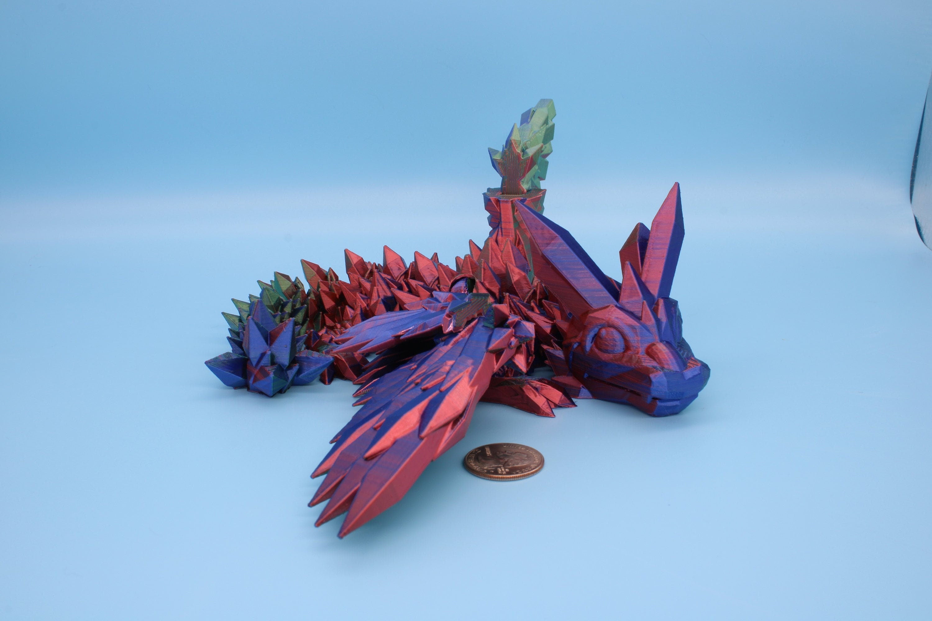 Baby Crystal Winged Dragon- Rainbow | 3D Printed | Fidget Toy | Flexi | 11.5 in. | Stress Relief | Dragon Toy.