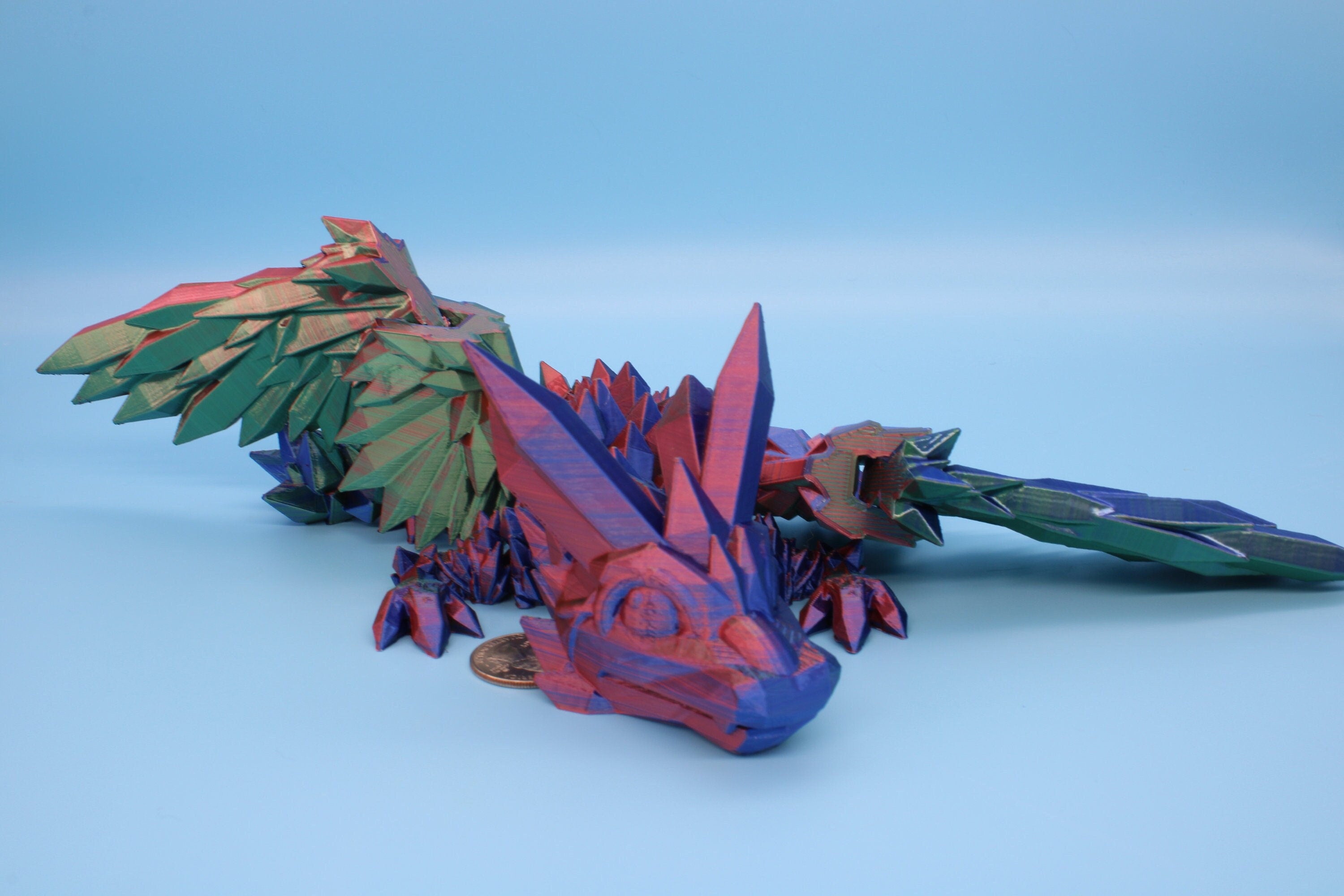 Baby Crystal Winged Dragon- Rainbow | 3D Printed | Fidget Toy | Flexi | 11.5 in. | Stress Relief | Dragon Toy.