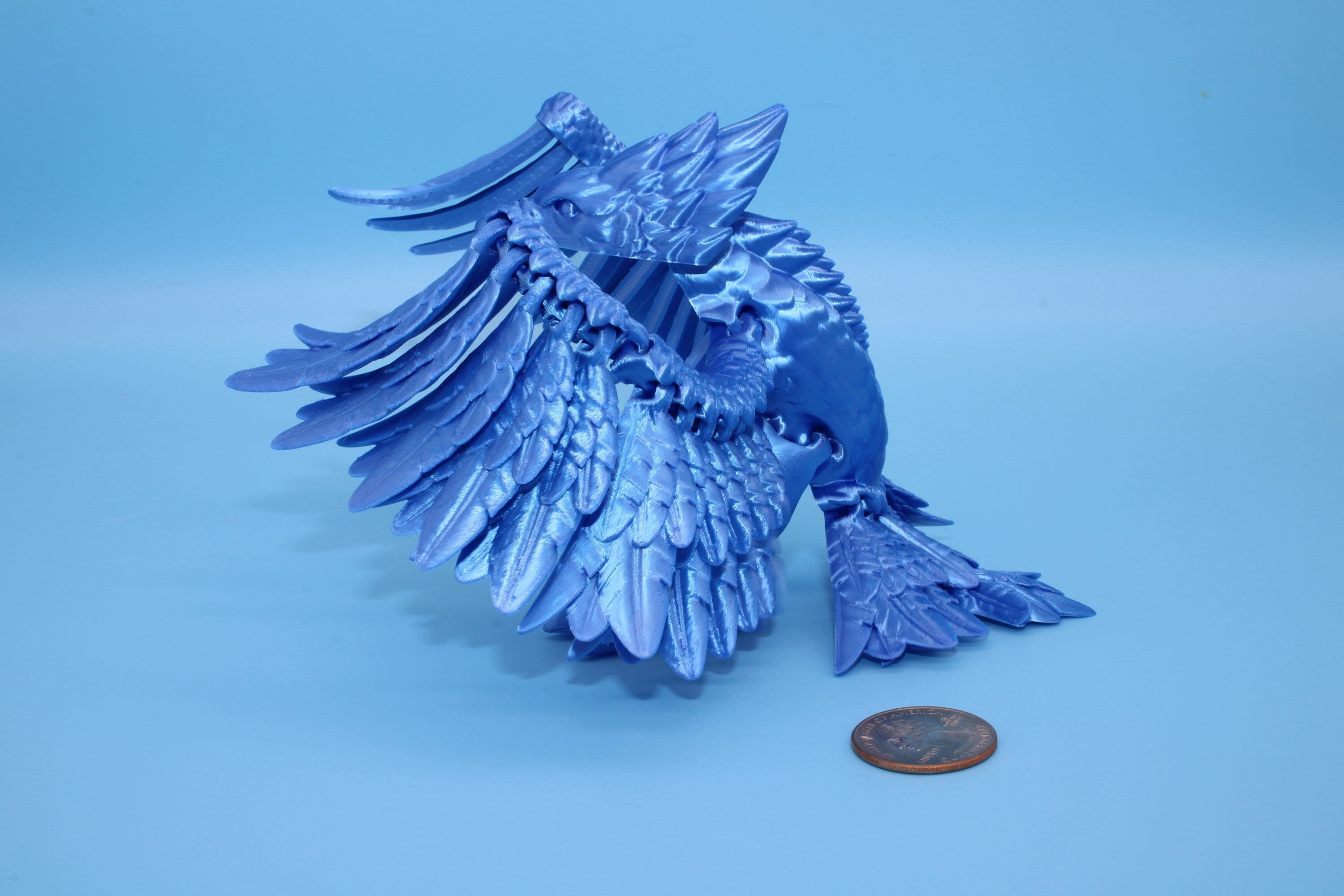 Phoenix Blue | Cute Flexi Bird | Unique 3D Printed Toy | Articulating Fidget Toy | Sensory Toy | 4 in.