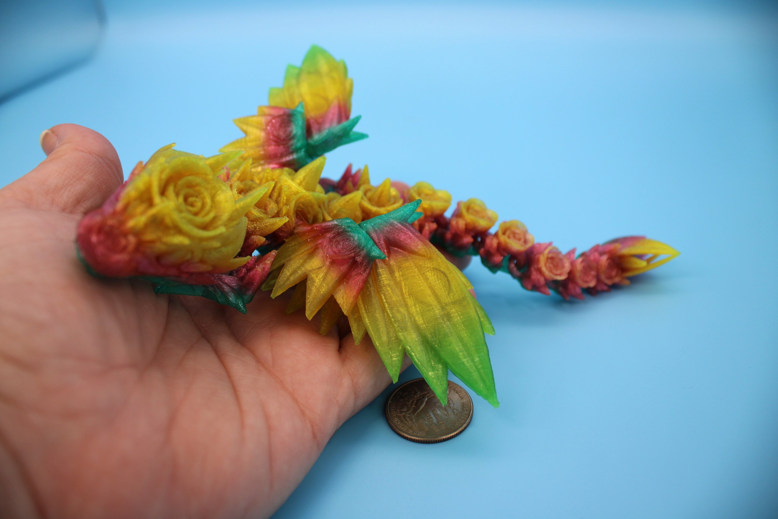Baby Rose Wing Dragon | Rainbow | 3D Printed TPU | Fidget | Flexi Toy 8.5 in. | Stress Relief Gift