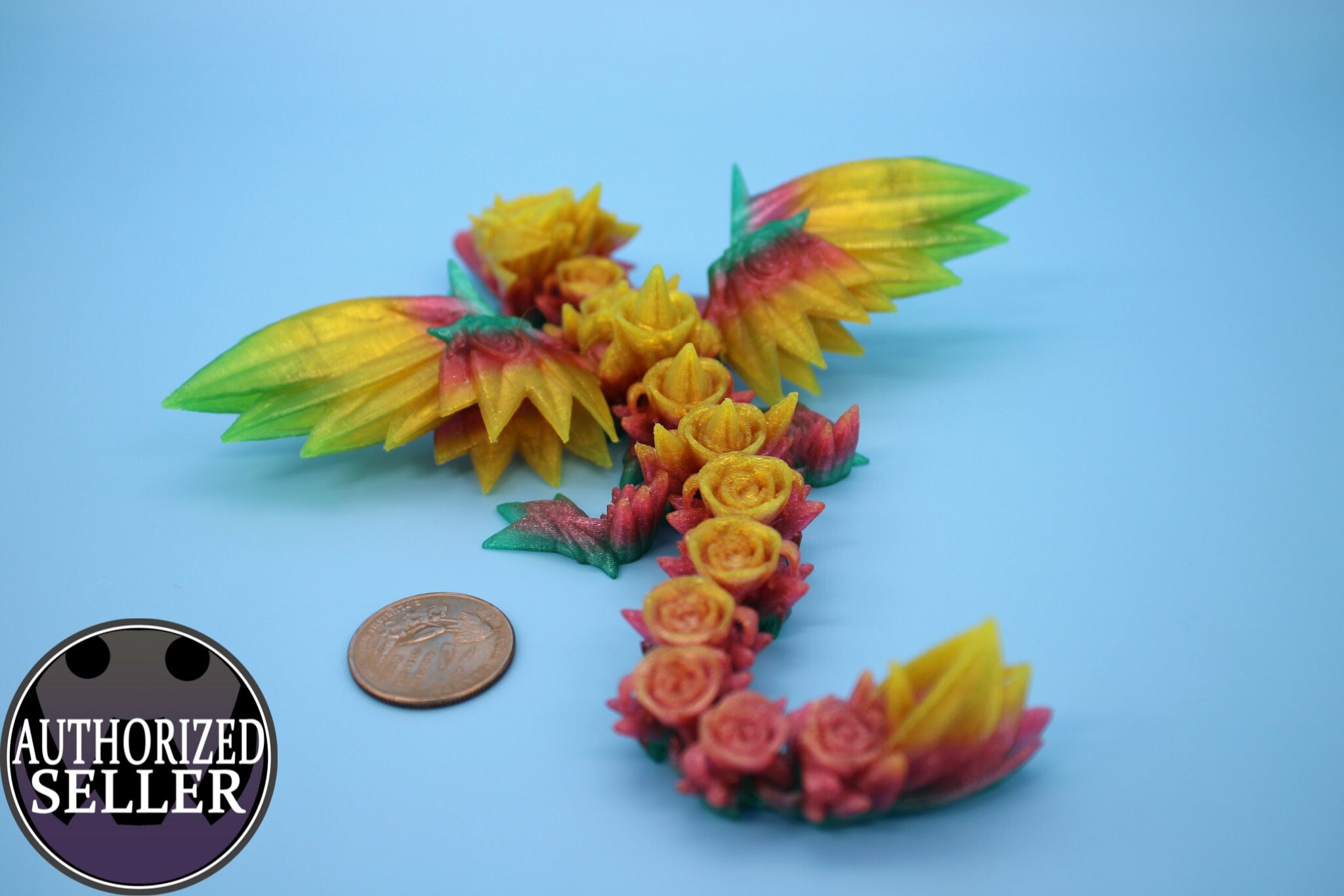 Baby Rose Wing Dragon | Rainbow | 3D Printed TPU | Fidget | Flexi Toy 8.5 in. | Stress Relief Gift