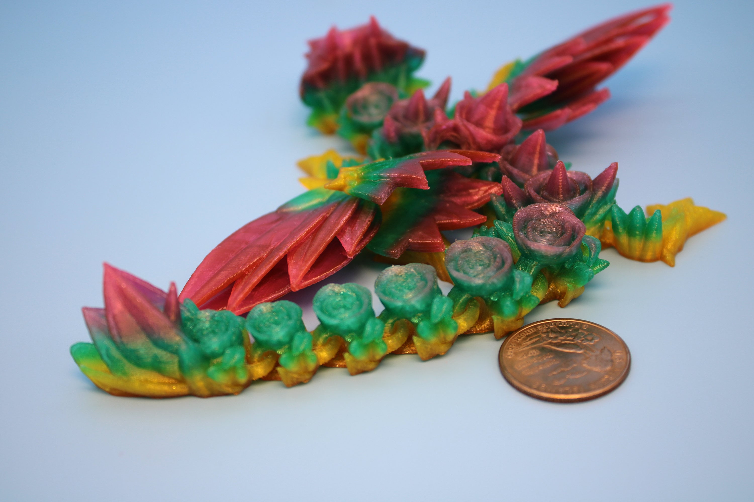 Baby Rose Wing Dragon | Rainbow | 3D Printed TPU | Fidget | Flexi Toy 8.5 in. | Stress Relief Gift