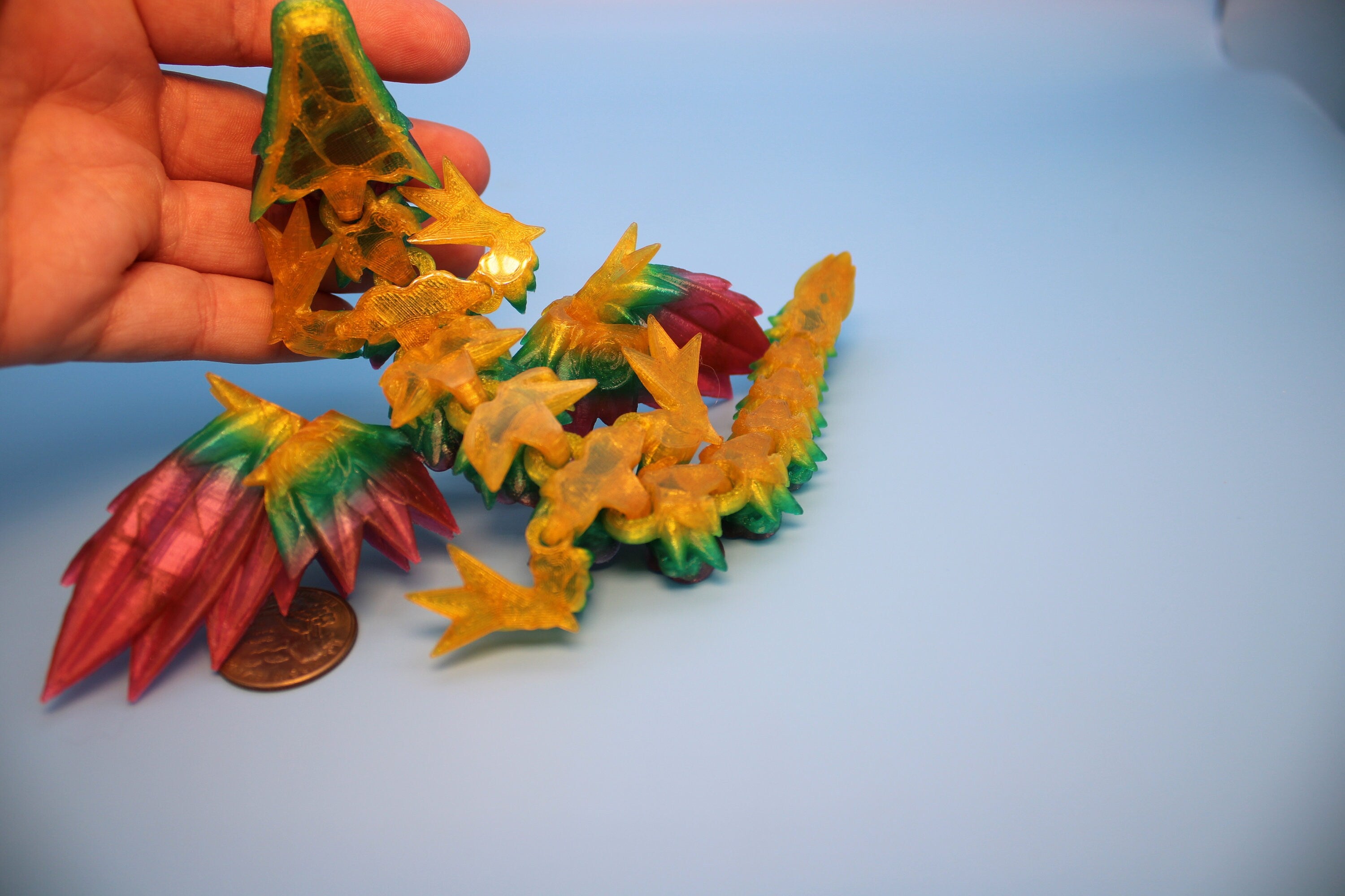 Baby Rose Wing Dragon | Rainbow | 3D Printed TPU | Fidget | Flexi Toy 8.5 in. | Stress Relief Gift