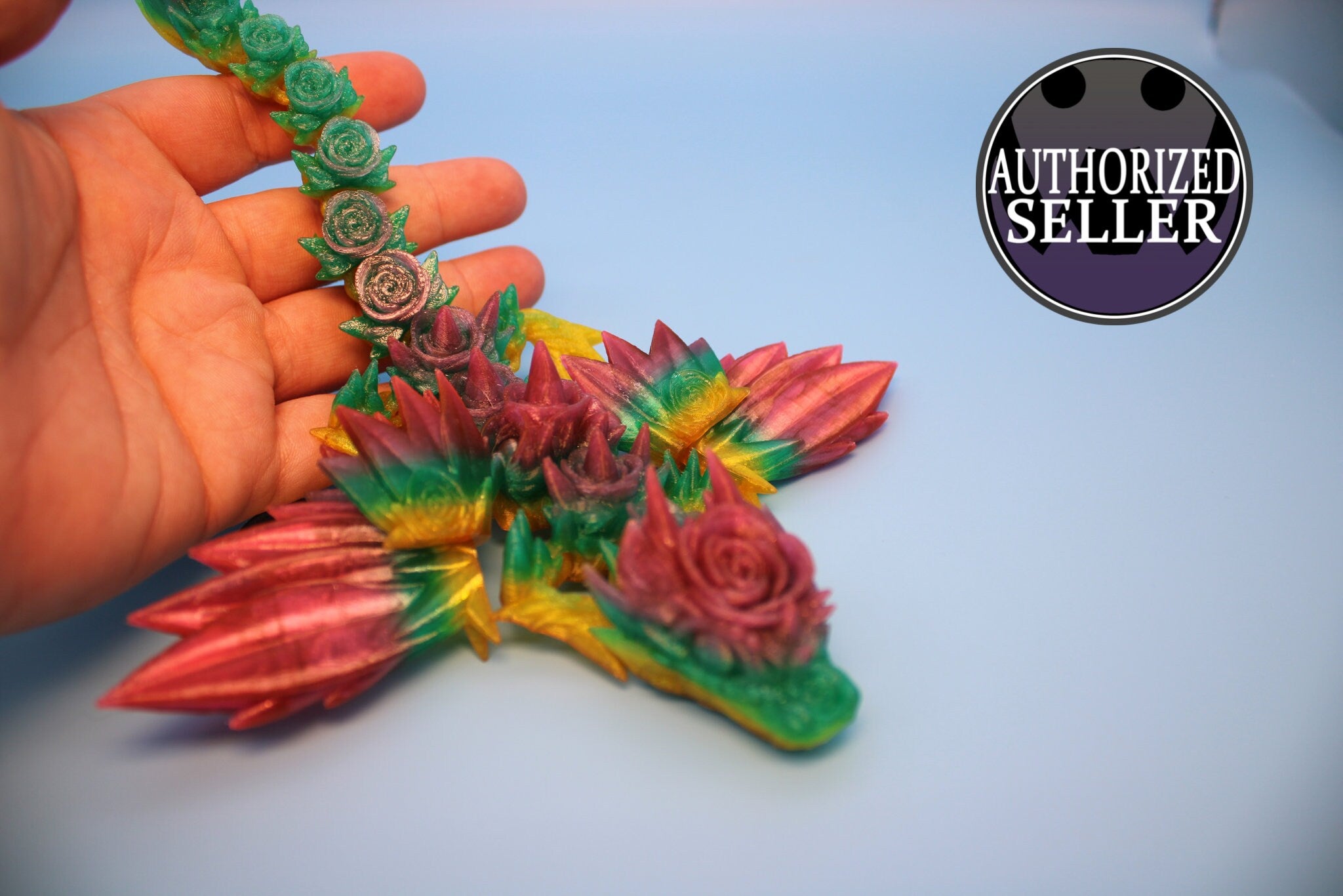 Baby Rose Wing Dragon | Rainbow | 3D Printed TPU | Fidget | Flexi Toy 8.5 in. | Stress Relief Gift