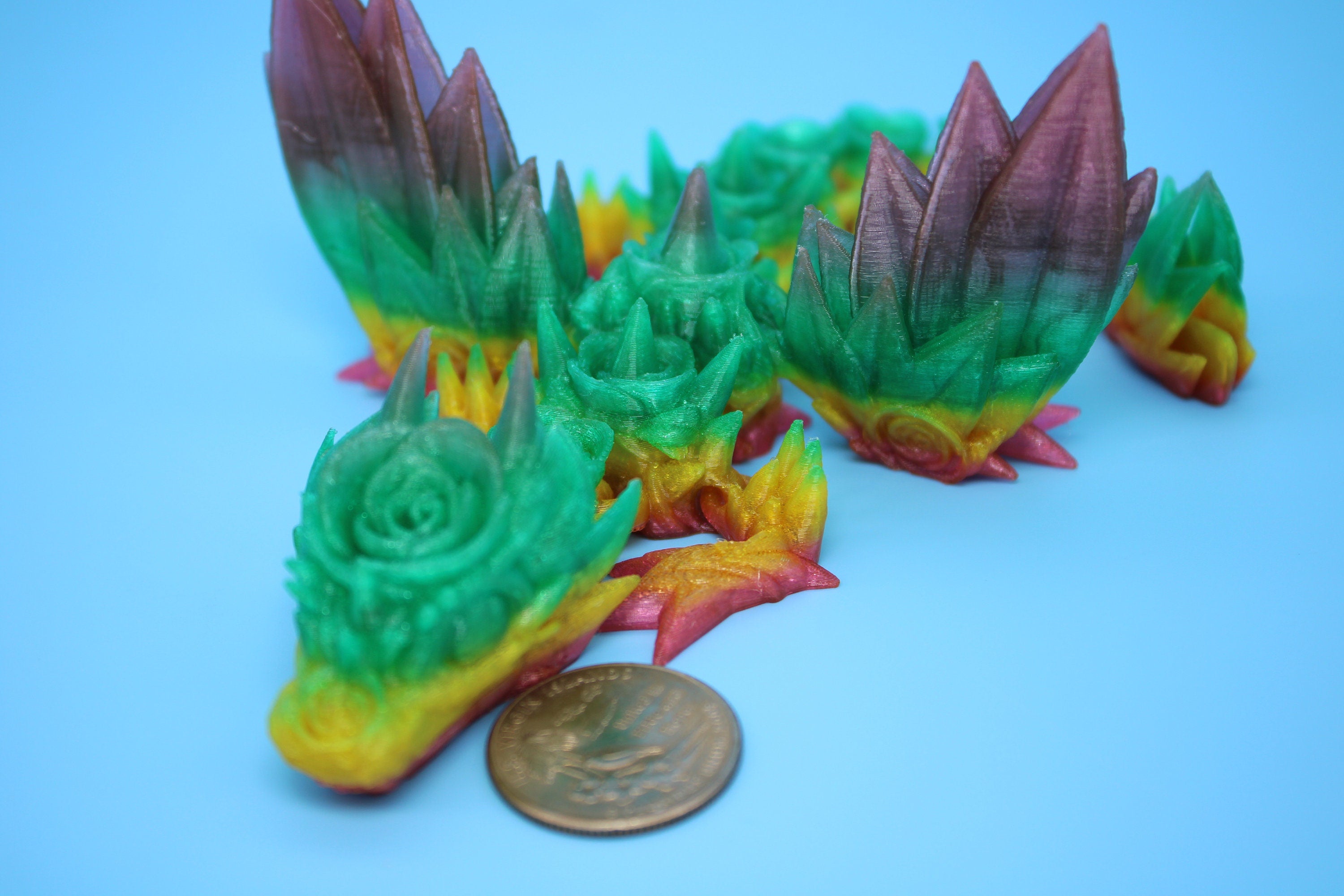 Baby Rose Wing Dragon | Rainbow | 3D Printed TPU | Fidget | Flexi Toy 8.5 in. | Stress Relief Gift