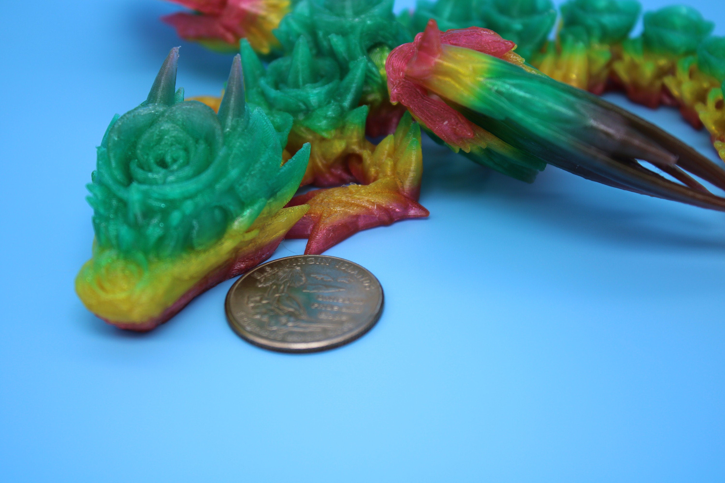 Baby Rose Wing Dragon | Rainbow | 3D Printed TPU | Fidget | Flexi Toy 8.5 in. | Stress Relief Gift
