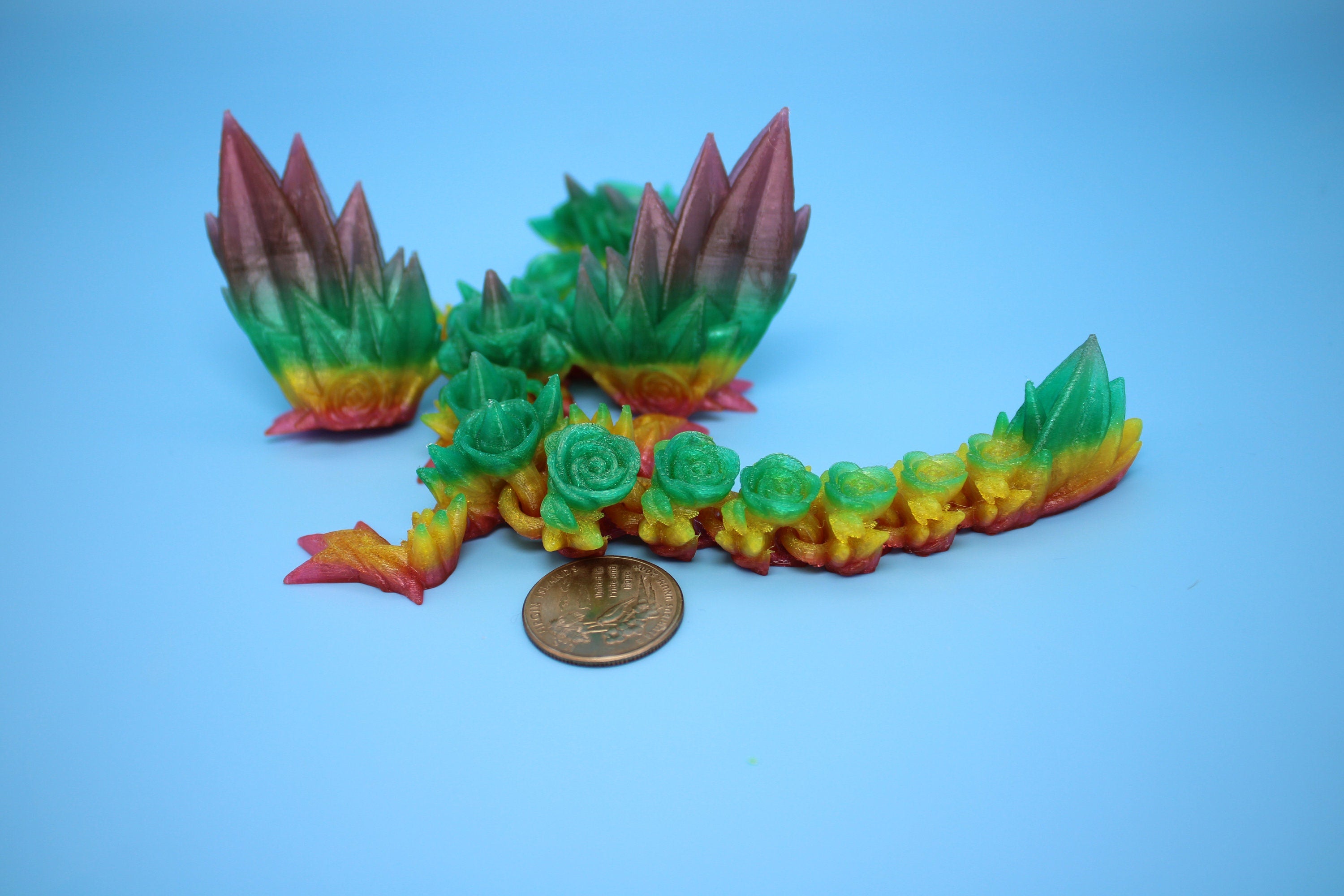 Baby Rose Wing Dragon | Rainbow | 3D Printed TPU | Fidget | Flexi Toy 8.5 in. | Stress Relief Gift