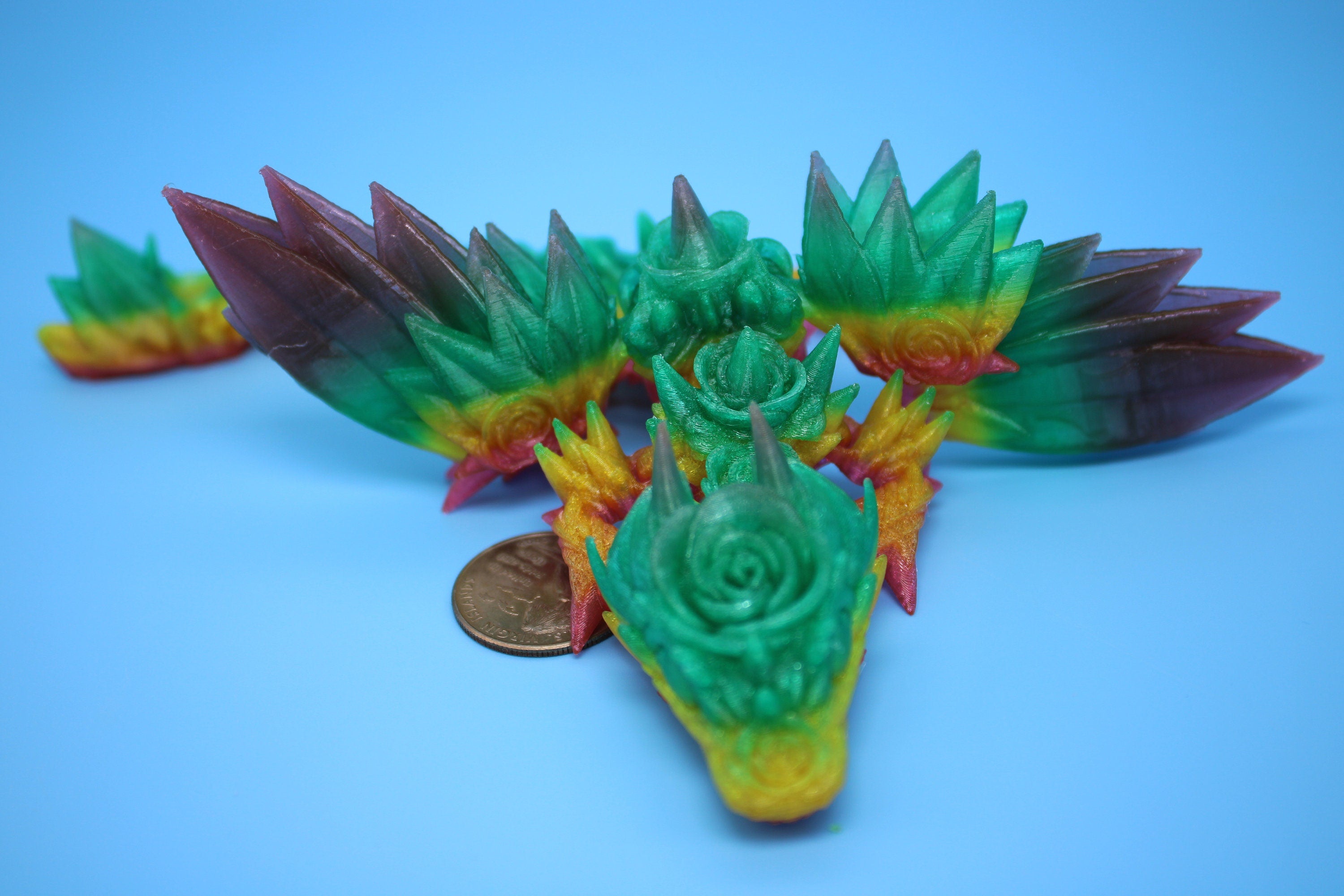 Baby Rose Wing Dragon | Rainbow | 3D Printed TPU | Fidget | Flexi Toy 8.5 in. | Stress Relief Gift