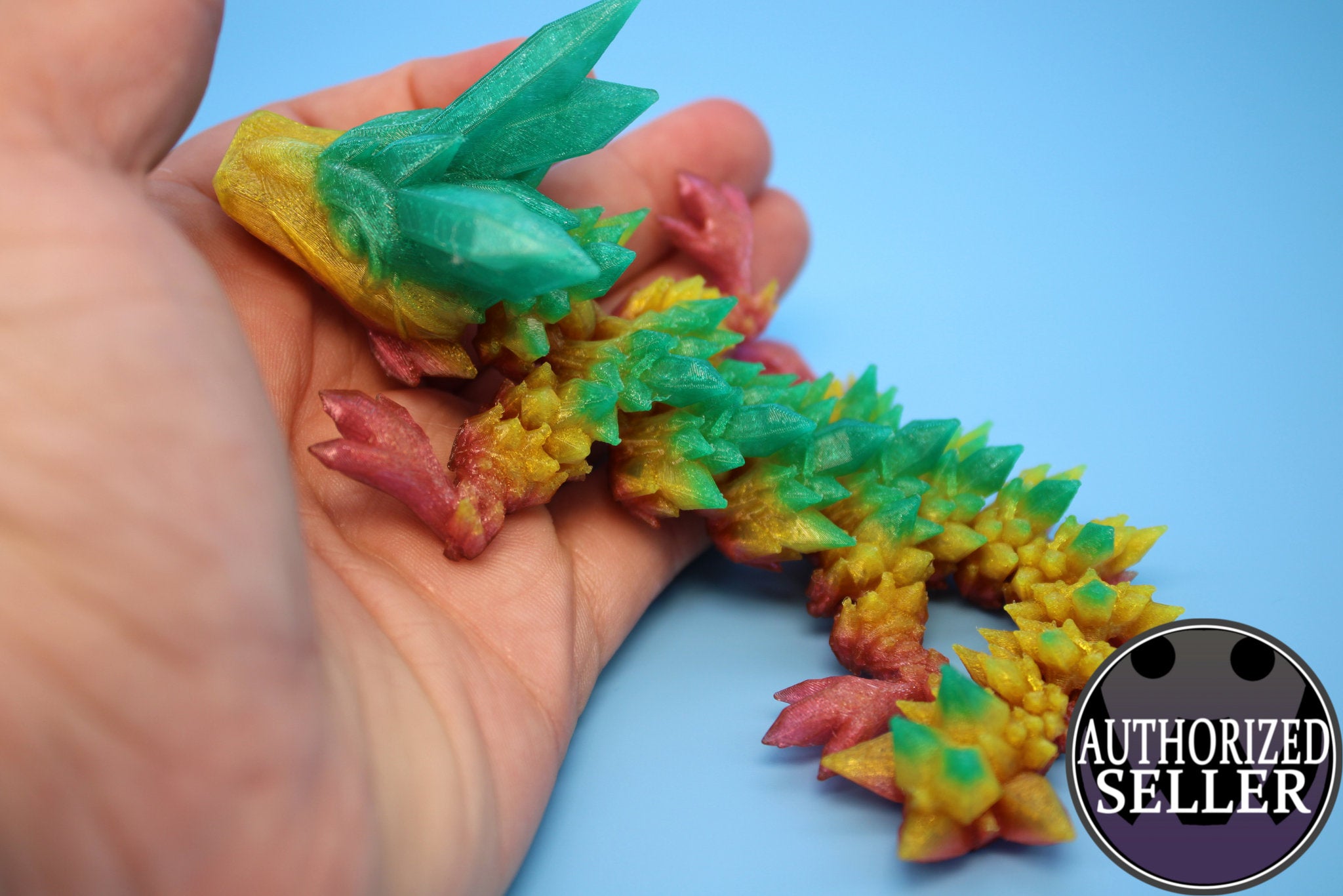 Baby Crystal Dragon- Rainbow | Flexible (TPU) | Miniature | 3D Printed | 7 in. | Dragon Buddy | Fidget Toy | Flexi Dragon.