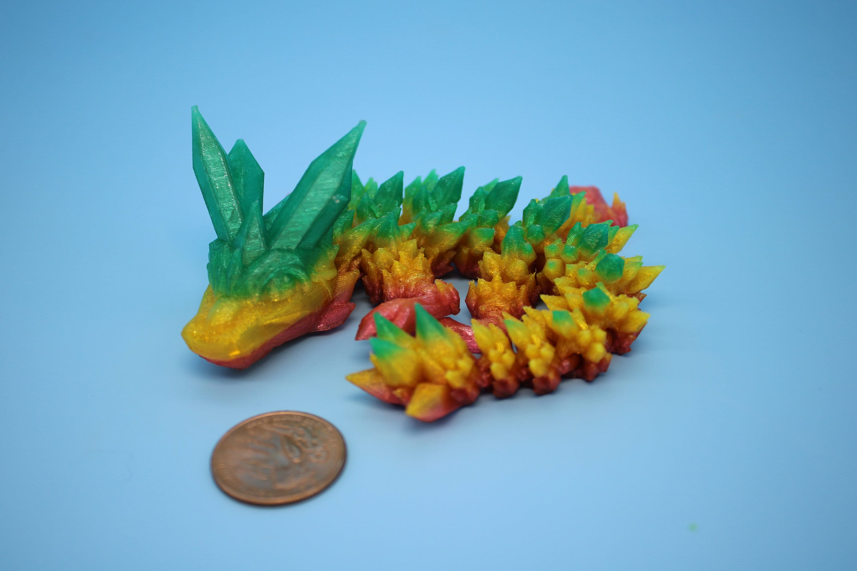 Baby Crystal Dragon- Rainbow | Flexible (TPU) | Miniature | 3D Printed | 7 in. | Dragon Buddy | Fidget Toy | Flexi Dragon.