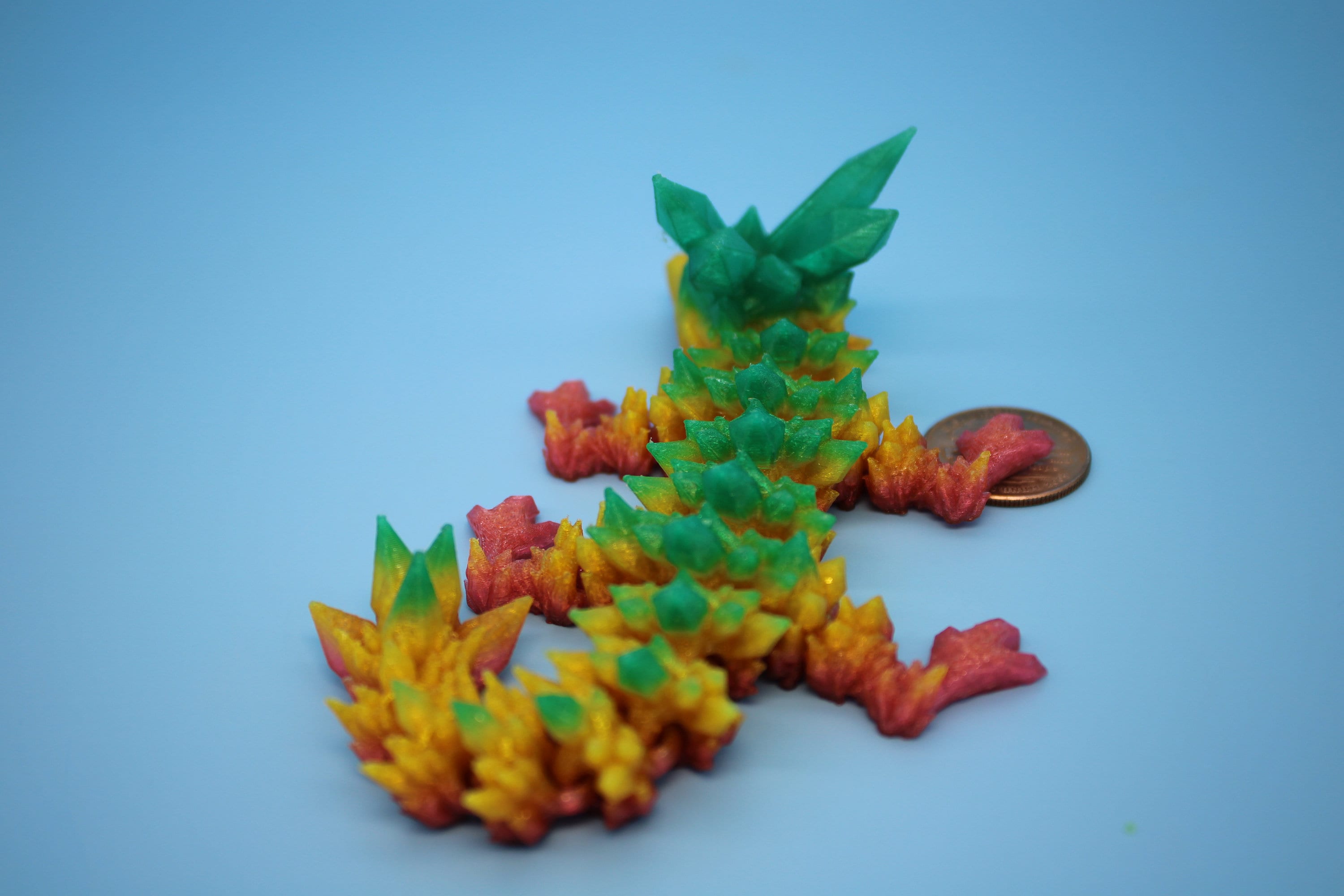 Baby Crystal Dragon- Rainbow | Flexible (TPU) | Miniature | 3D Printed | 7 in. | Dragon Buddy | Fidget Toy | Flexi Dragon.
