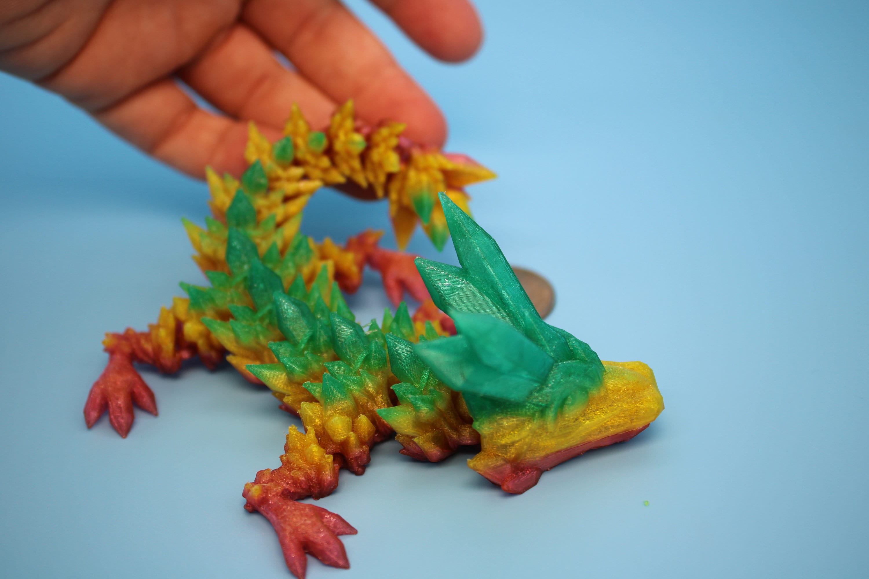 Baby Crystal Dragon- Rainbow | Flexible (TPU) | Miniature | 3D Printed | 7 in. | Dragon Buddy | Fidget Toy | Flexi Dragon.