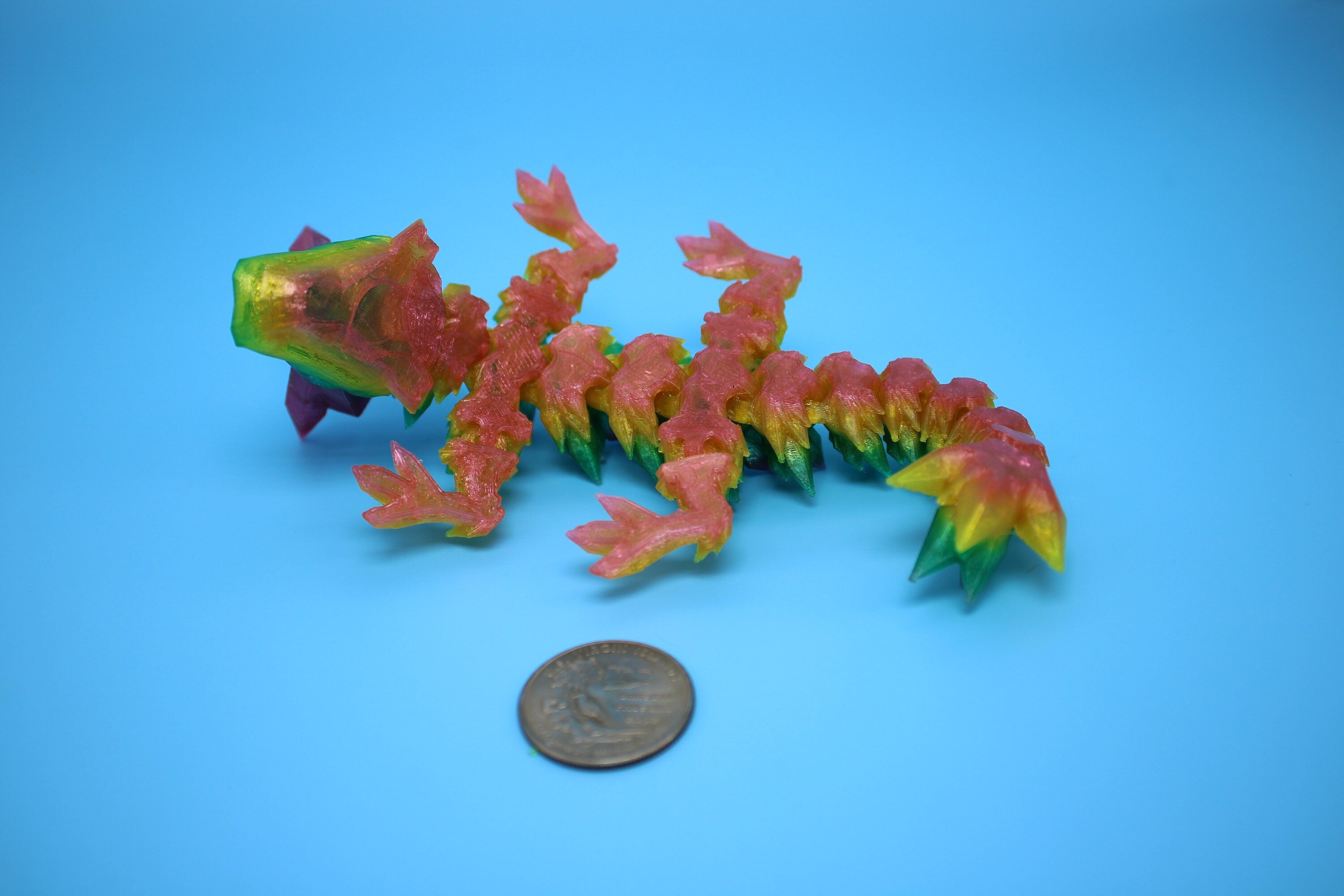 Baby Crystal Dragon- Rainbow | Flexible (TPU) | Miniature | 3D Printed | 7 in. | Dragon Buddy | Fidget Toy | Flexi Dragon.