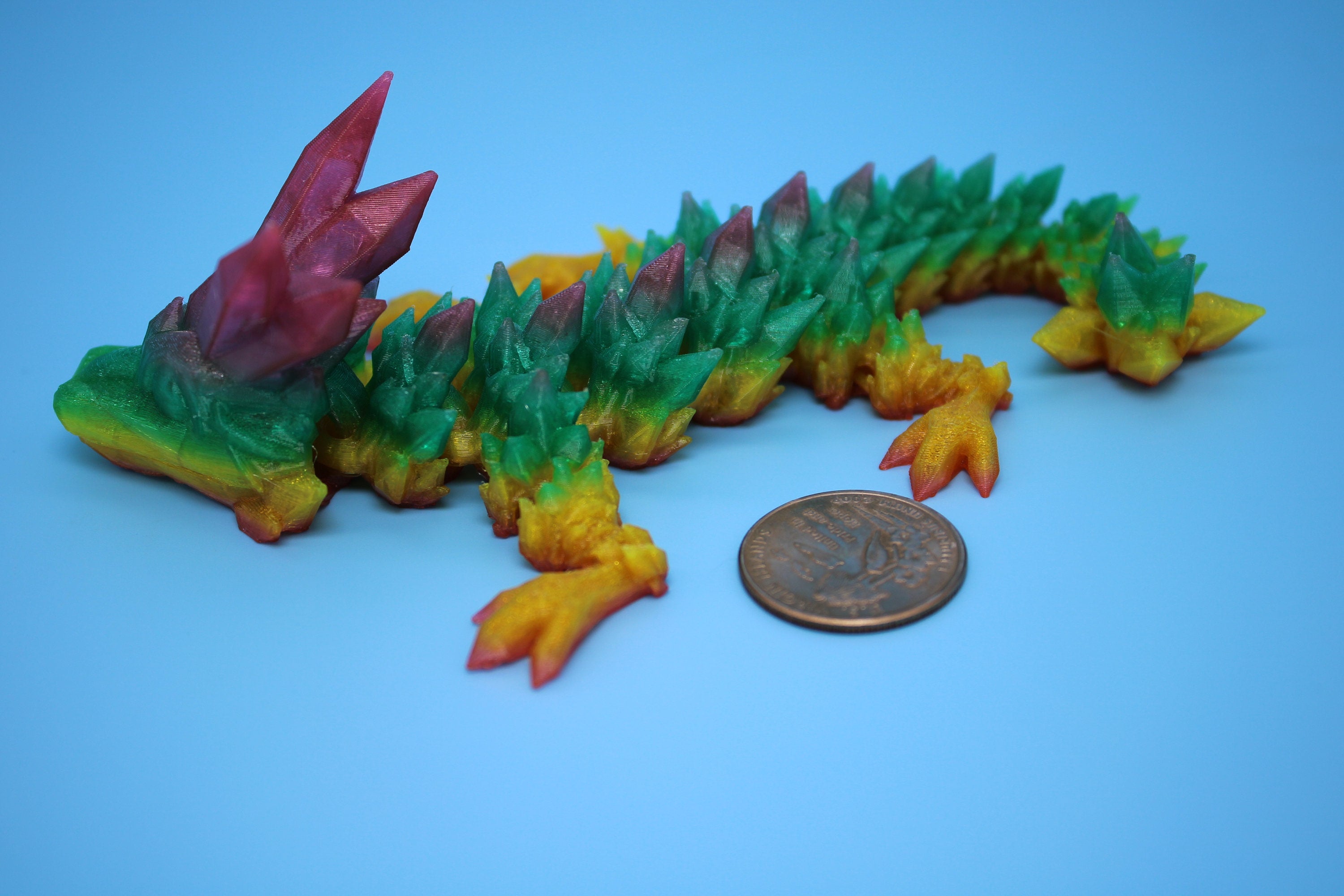 Baby Crystal Dragon- Rainbow | Flexible (TPU) | Miniature | 3D Printed | 7 in. | Dragon Buddy | Fidget Toy | Flexi Dragon.